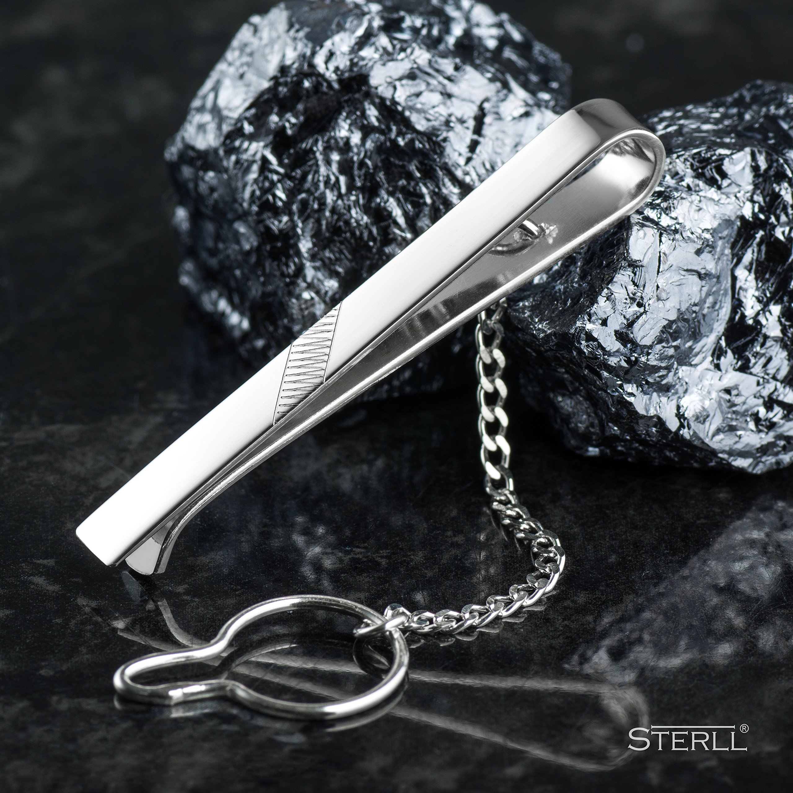Herren Silber Krawattenklammer Mit Kette Aus 925er Sterling Silber