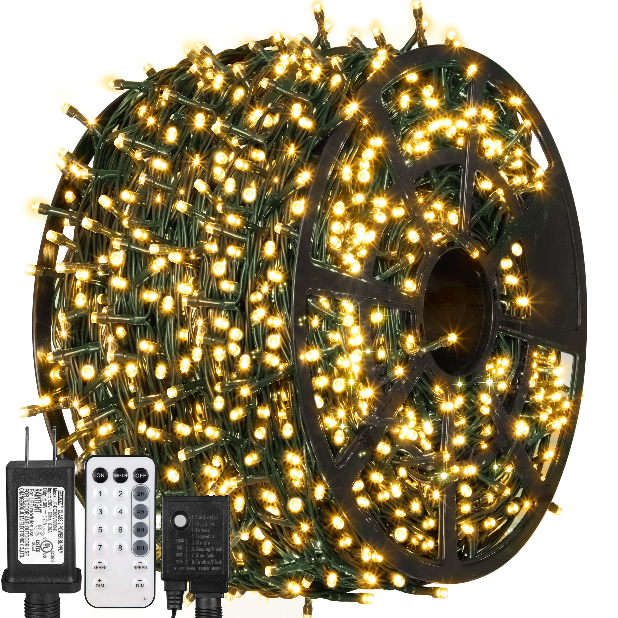 1000 luci LED di Natale, 90 m, per esterni, luce bianca calda con telecomando, luce scintillante impermeabile per albero di Natale, cortile, giardino, decorazione per feste di nozze