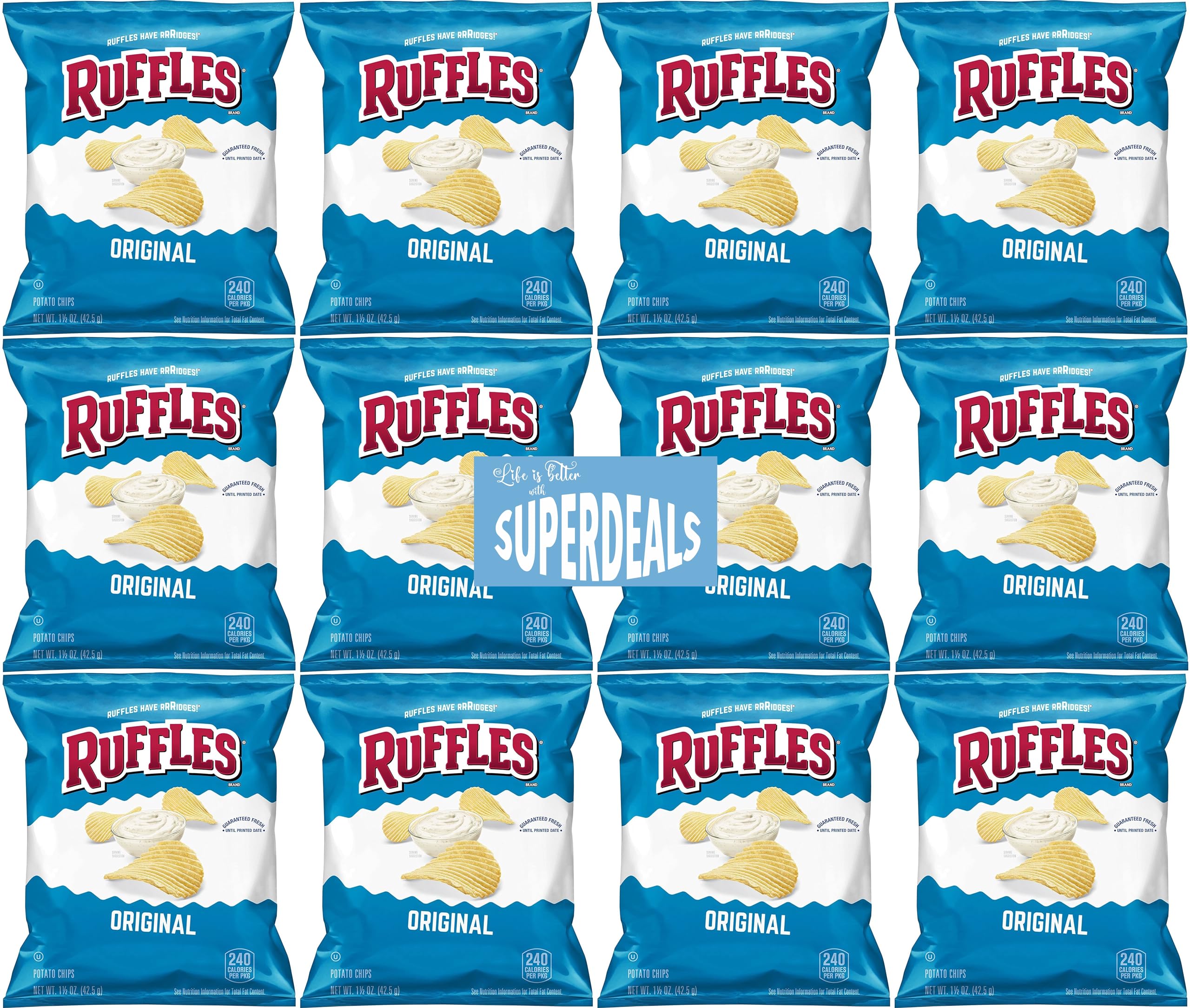 Ruffles Potato Chips, Original, 1.5 Ounce Bag (Pack of 12) Value Pack Bundled by SUPERDEALS with Mystery Gift