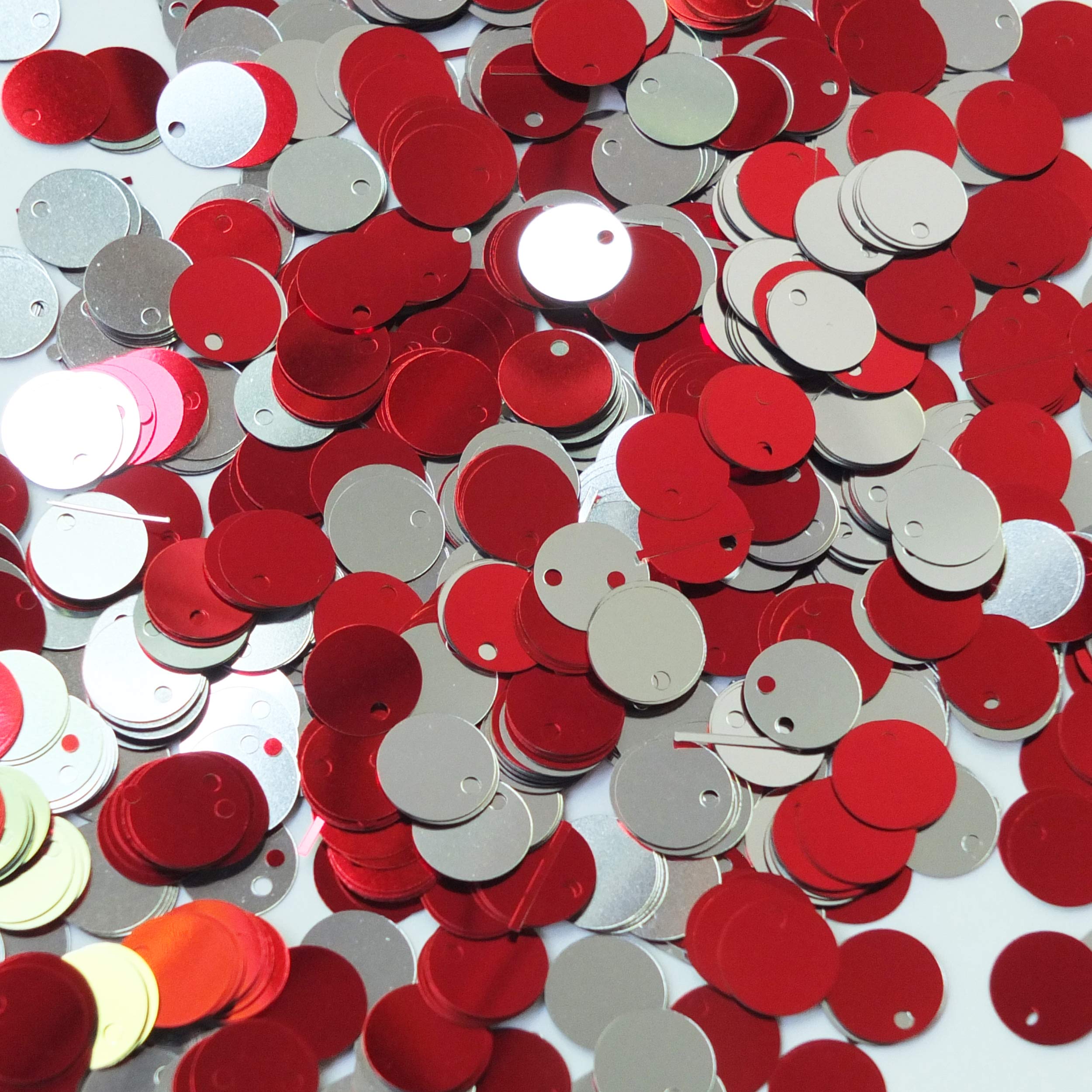 8mm Sequins Red Silver Metallic Reversible Flip Duo Top Hole Made in USA