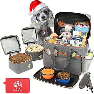 Dog Travel Bag for Traveling| Week Away/Overnight Dog Travel Accessories with Multi-Function Pockets| Travel Set for Dogs and Cats|Ideal Pet Diaper Bag and Pet Gift Kit(Grey)