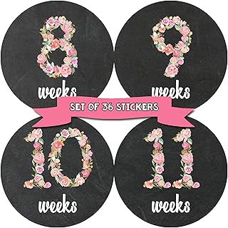 Pregnancy Weekly Belly Growth Stickers - Week to Week Pregnant Expecting Photo Prop - Maternity Keepsake - Baby Bump - Large Set of 36 Weekly Photo Sticker