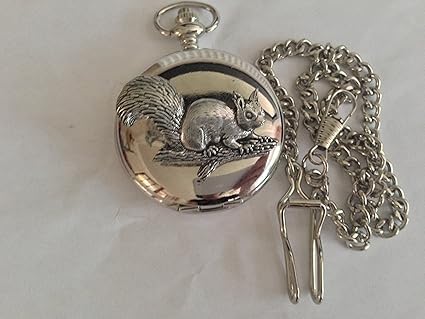 A7 Squirrel polished silver case mens GIFT quartz pocket ...