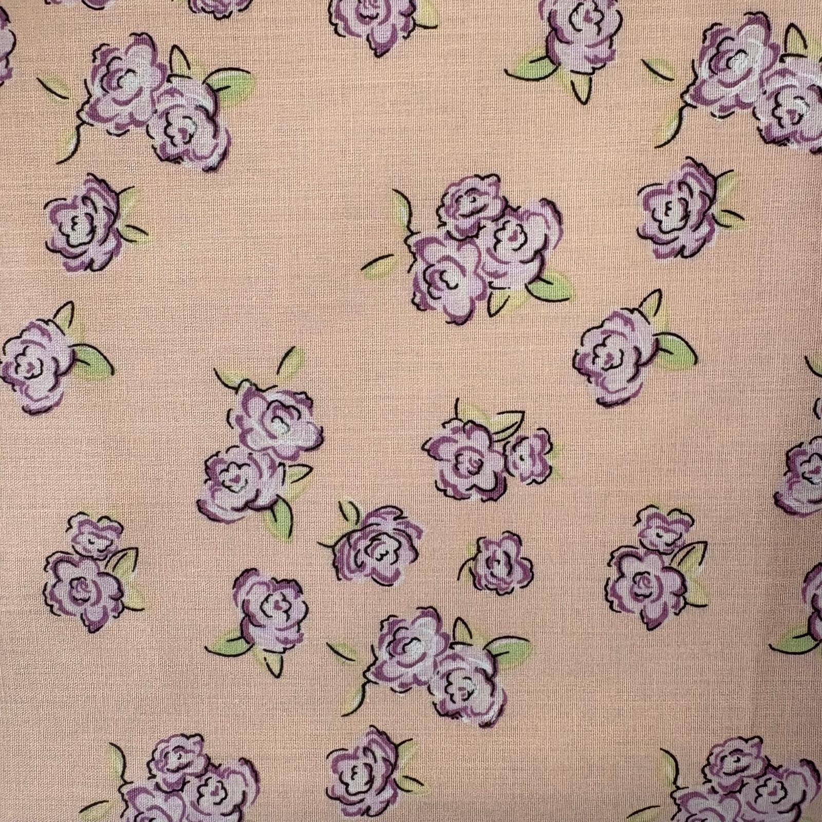 Pretty Summer Floral Polycotton Fabric, 112cm Wide, Sold by the Metre (Pastel Peach and Lilac Floral)