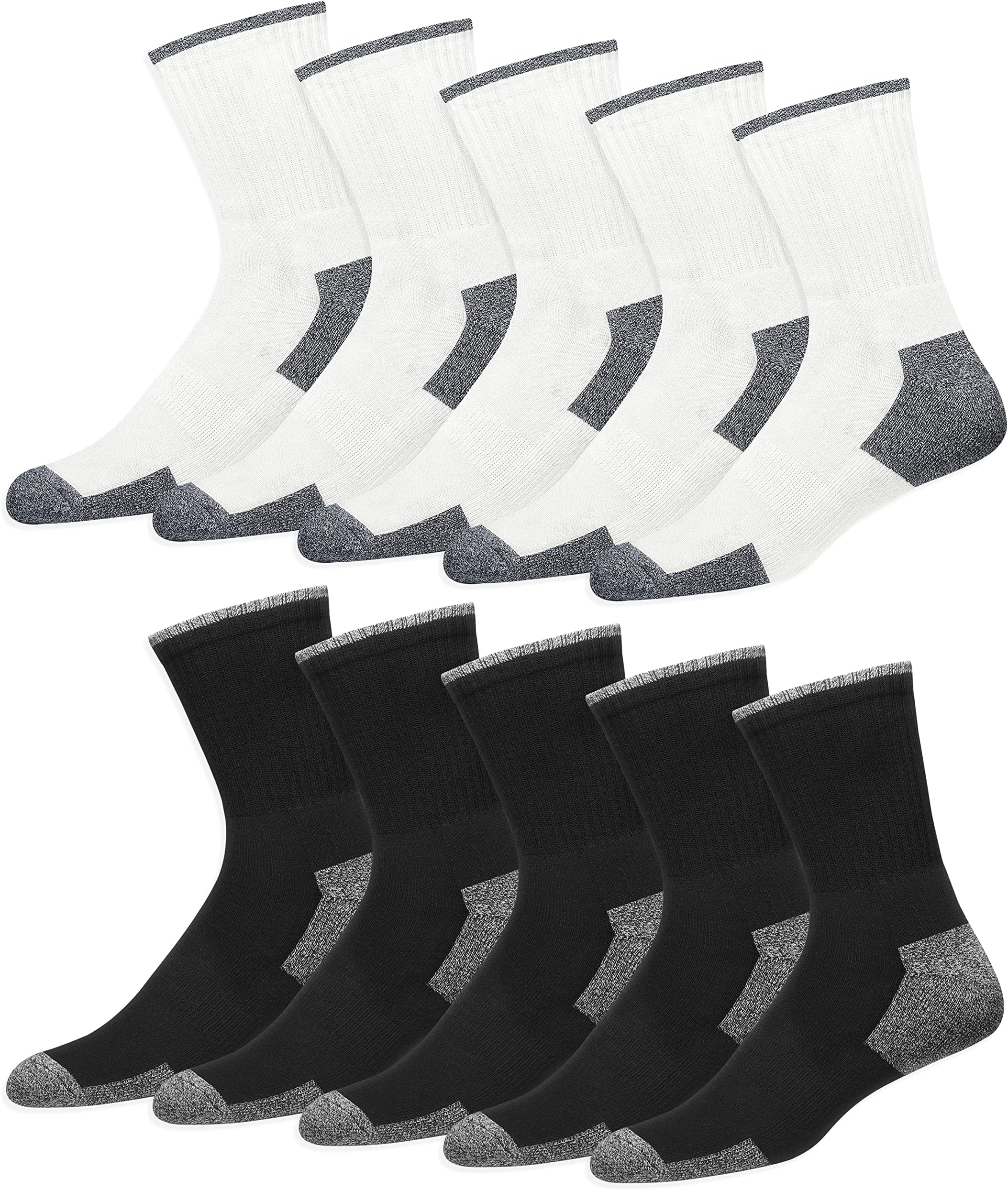 SOXCOMen's Crew Socks 10-Pack Cushion Reinforced Durable Socks, Pack of 10 Pairs