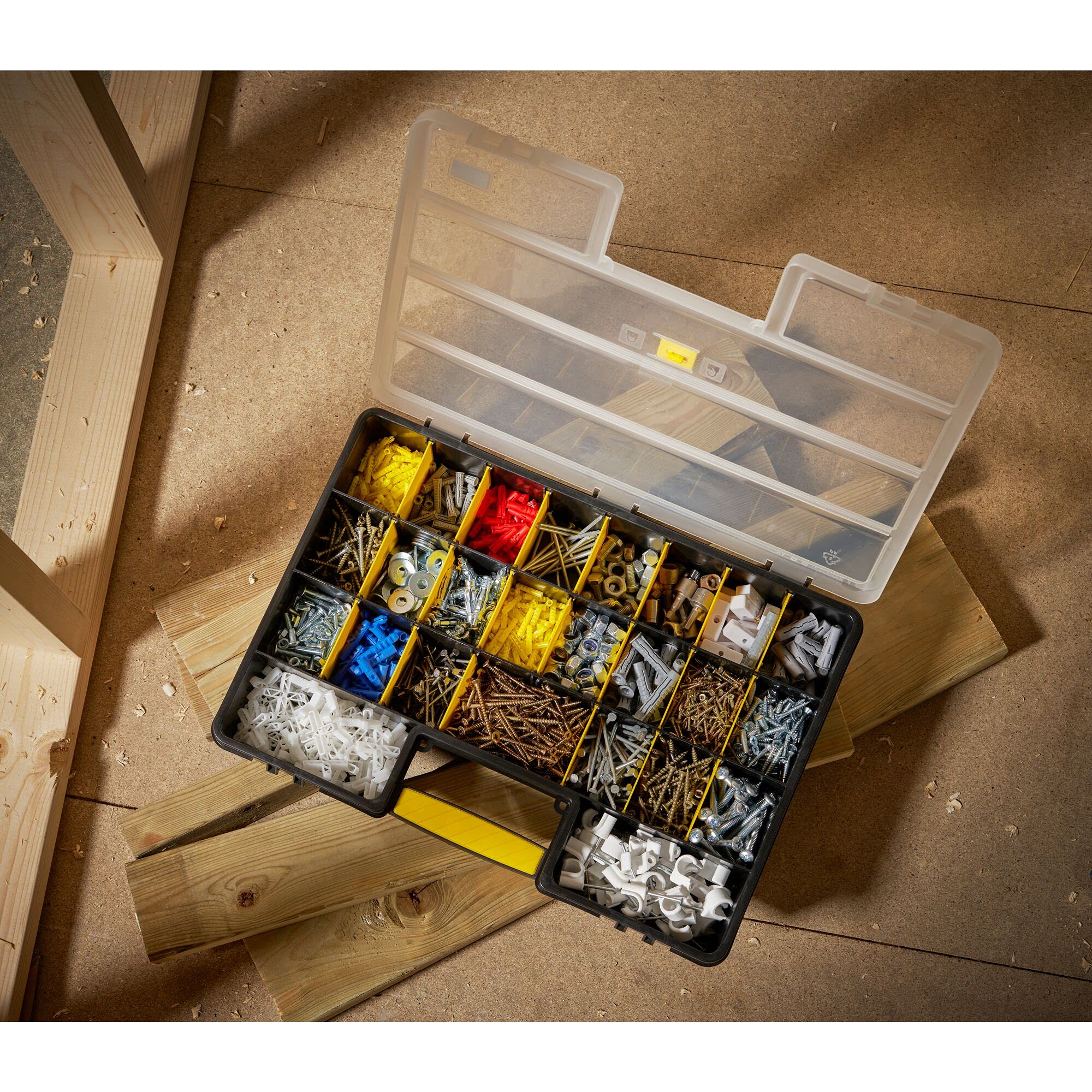 STANLEY 1-92-762 Organiseur Avec 25 Compartiments - Couvercle Abs Antichocs - Corps En Polypropylène - 8 X 45,7 X 33Cm - Séparateurs De Compartiments Amovibles - Poignée Moulée