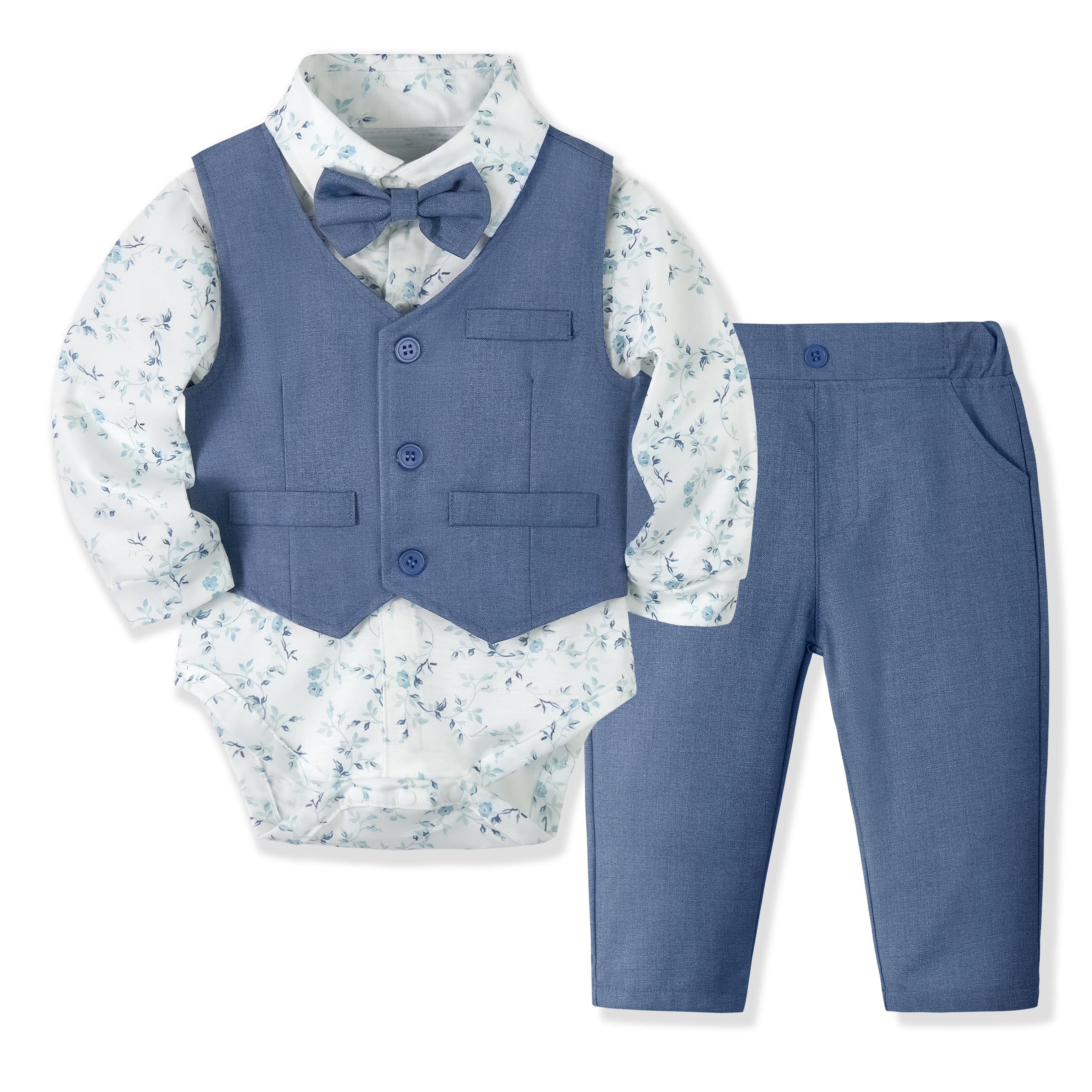 Volunboy Baby Boys Gentleman Suit, Toddler Formal Waistcoat Outfit Wedding Shirts + Vest +Bow Tie 4 PCS Set — view 25