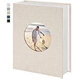 Photo Album 4x6 Photos 100 Pockets Linen Cover Slip-in Photo Book with Round Window for Wedding Vacation, Beige