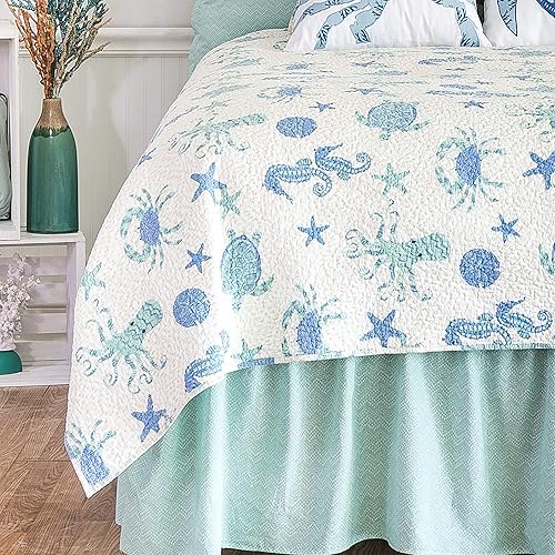 Miniatura 3 de C&F Home Brisbane - Juego de edredón reversible de 3 piezas de algodón reversible lavable a máquina, tamaño King, color azul