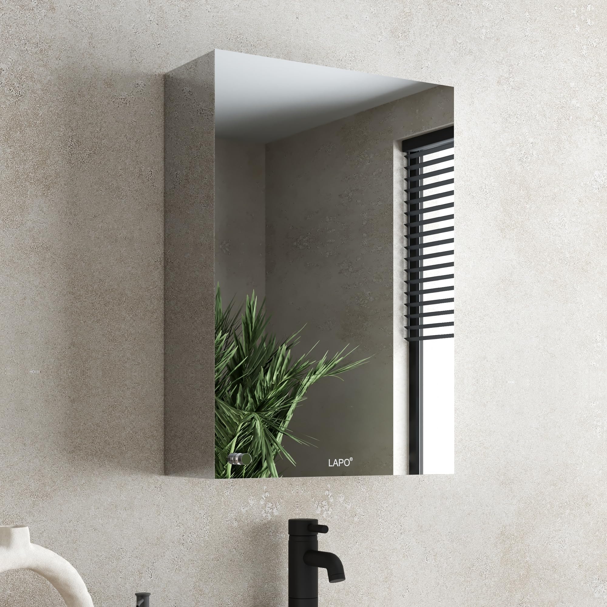 LAPO Elegance 304 Stainless Steel Mirror Cabinet for Bathroom | Bath Room Storage Shelf Organizer & Accessories | Anti -Rust | Glossy Finish (Chrome, 12 X 18 Inches, Wall Mounted)-image-16