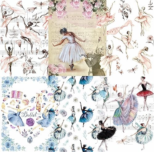Papel de arroz de morera con tema de ballet, 8 x 10.5 pulgadas, 6 imágenes de papel de morera impresas diferentes, fibras visibles de 1.06ozm para