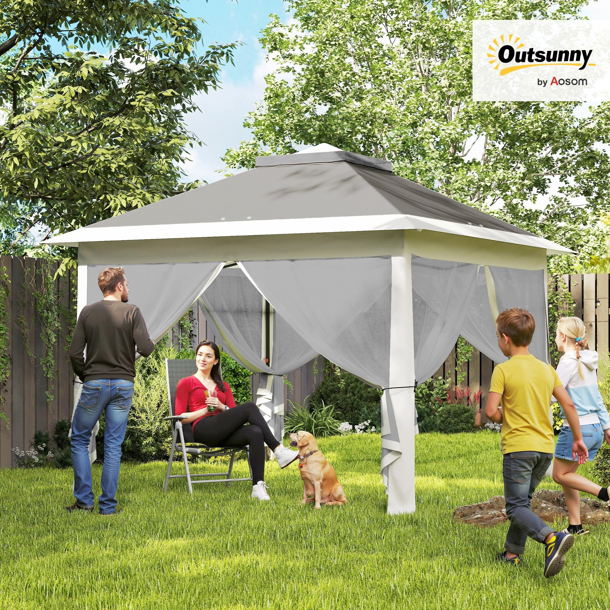 Outsunny Pavillon 3,3x3,3m Pop-up Faltpavillon Wasserabweisend Dunkelgrau