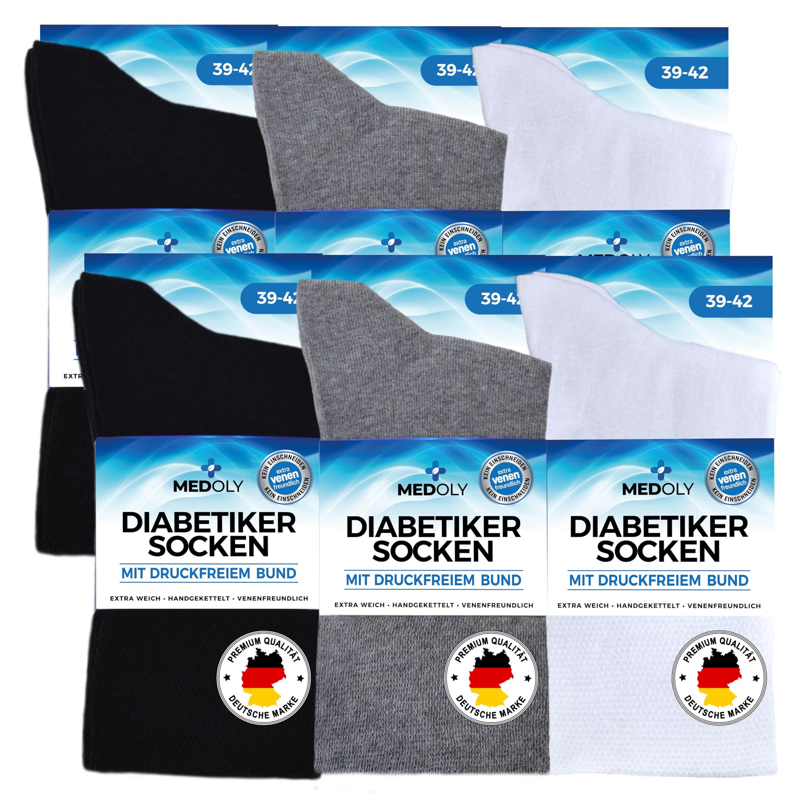 Diabetic Socks (6 Pairs) without Elastic Waistband, with 97% Cotton, for Men and Women - Socks without Disturbing Seam, Diabetic Socks without Waistband, 6 x Mix1 (black/grey/white), 39-42