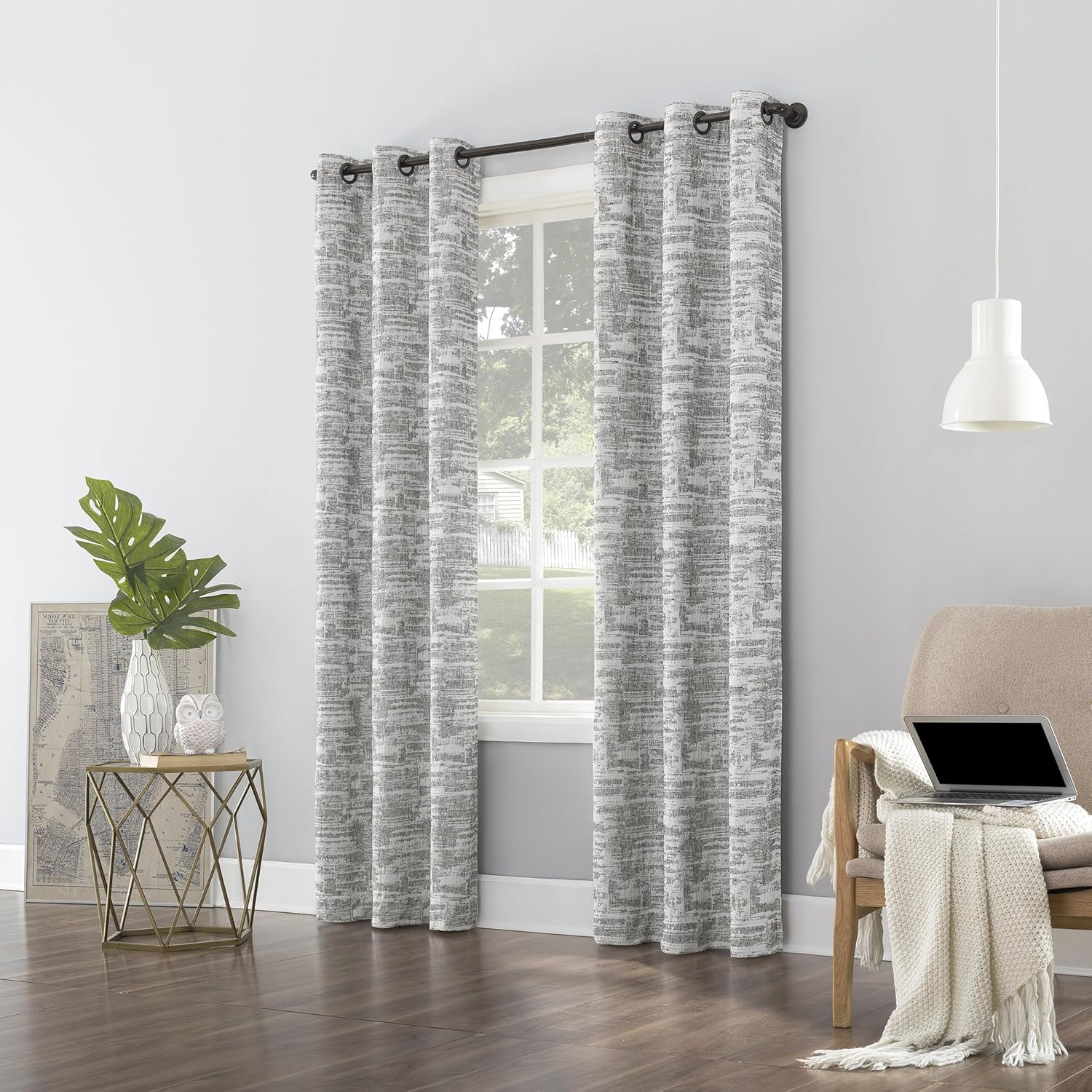 Sun Zero Parrish Distressed Grid Thermal Extreme Total Blackout Grommet Curtain Panel, 40" x 84", Grey