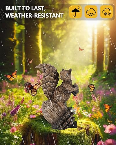 Miniatura 6 de Figura de ardilla de resina hecha a mano en piña, 8 pulgadas, estatua de animales del bosque para otoño, invierno, primavera, verano, decoración de