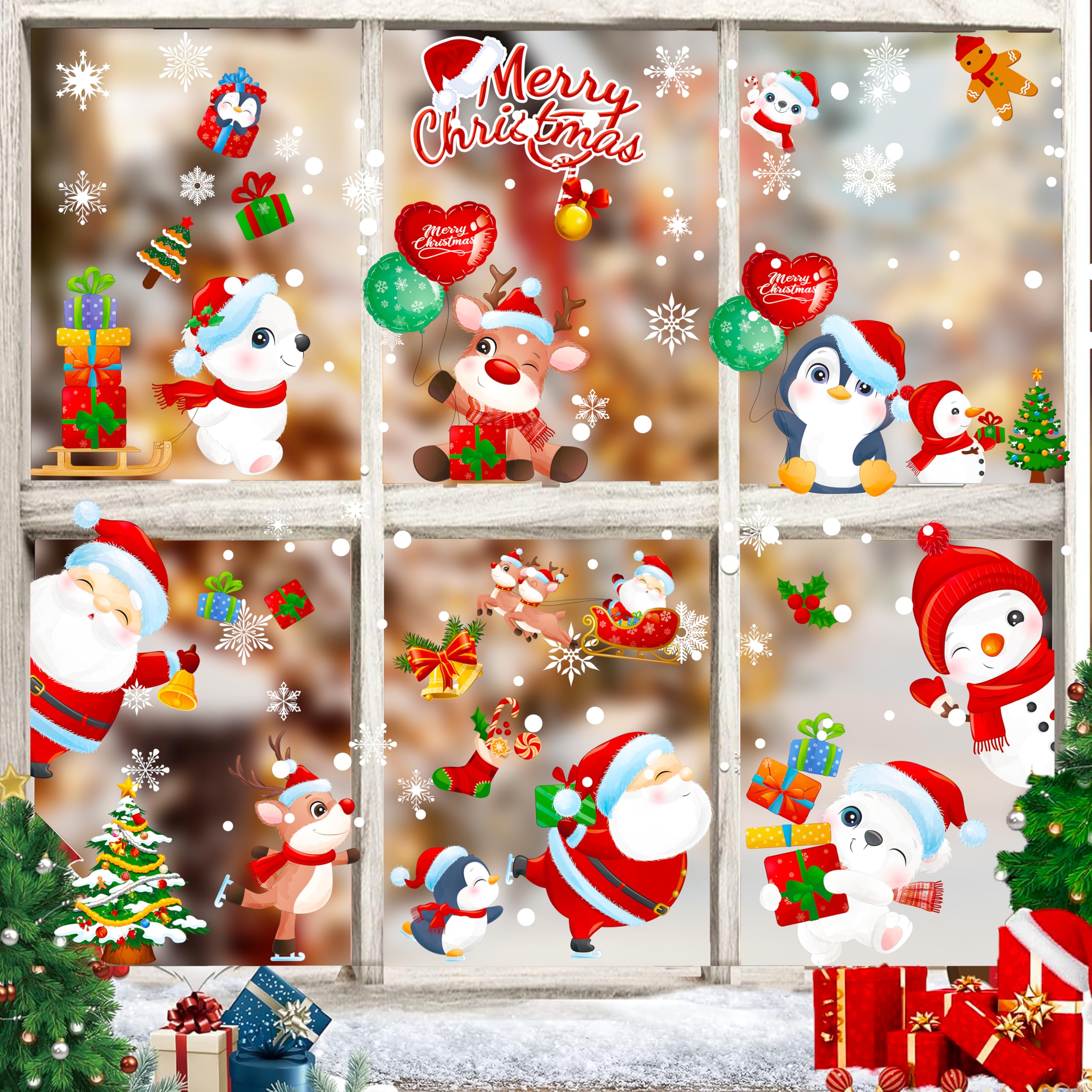 Yabqhya Christmas Window Clings 168pcs, 9 Sheets Christmas Window Stickers, Christmas Window Decorations, Snowflake Window Clings, Window Clings Christmas Decorations, Christmas Window Decals