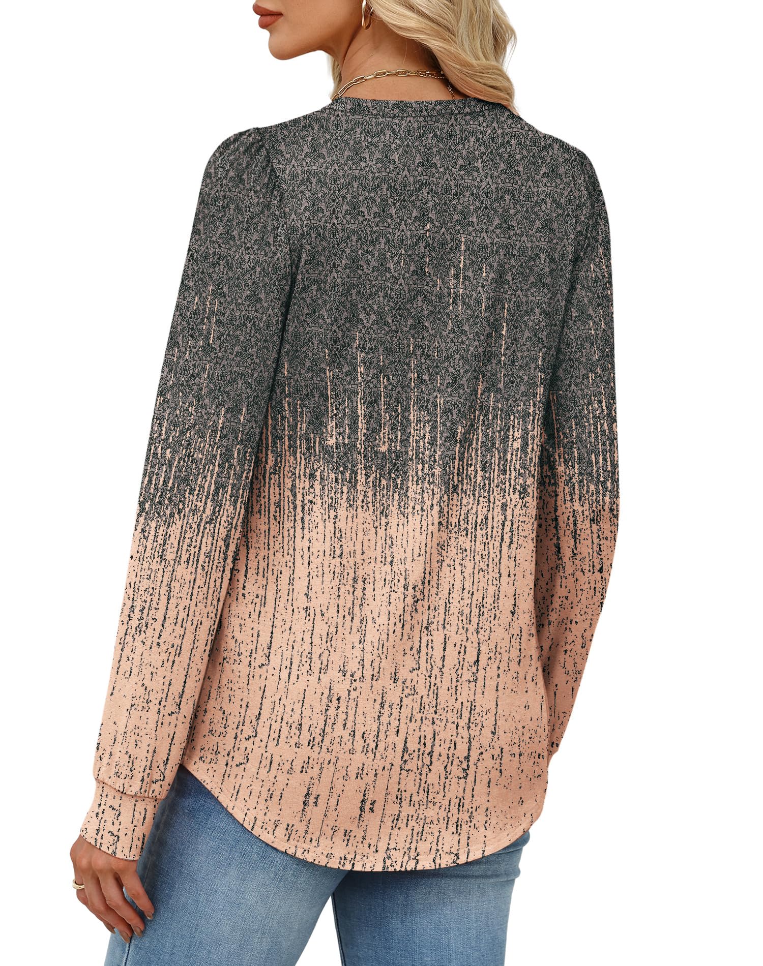 Alaroo Womens Long Sleeve Shirts 2025 Fall Tunic Tops Crewneck Blouses Print