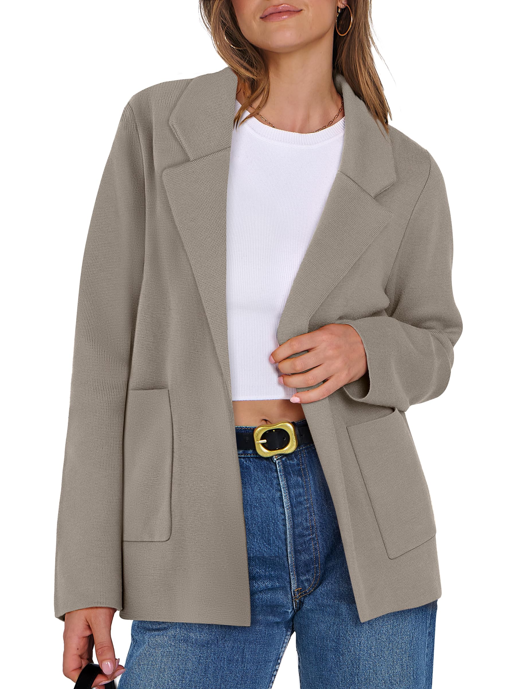 ANRABESS Womens Sweater Blazer 2025 Fall Cardigan Chunky Knit Jacket Coats