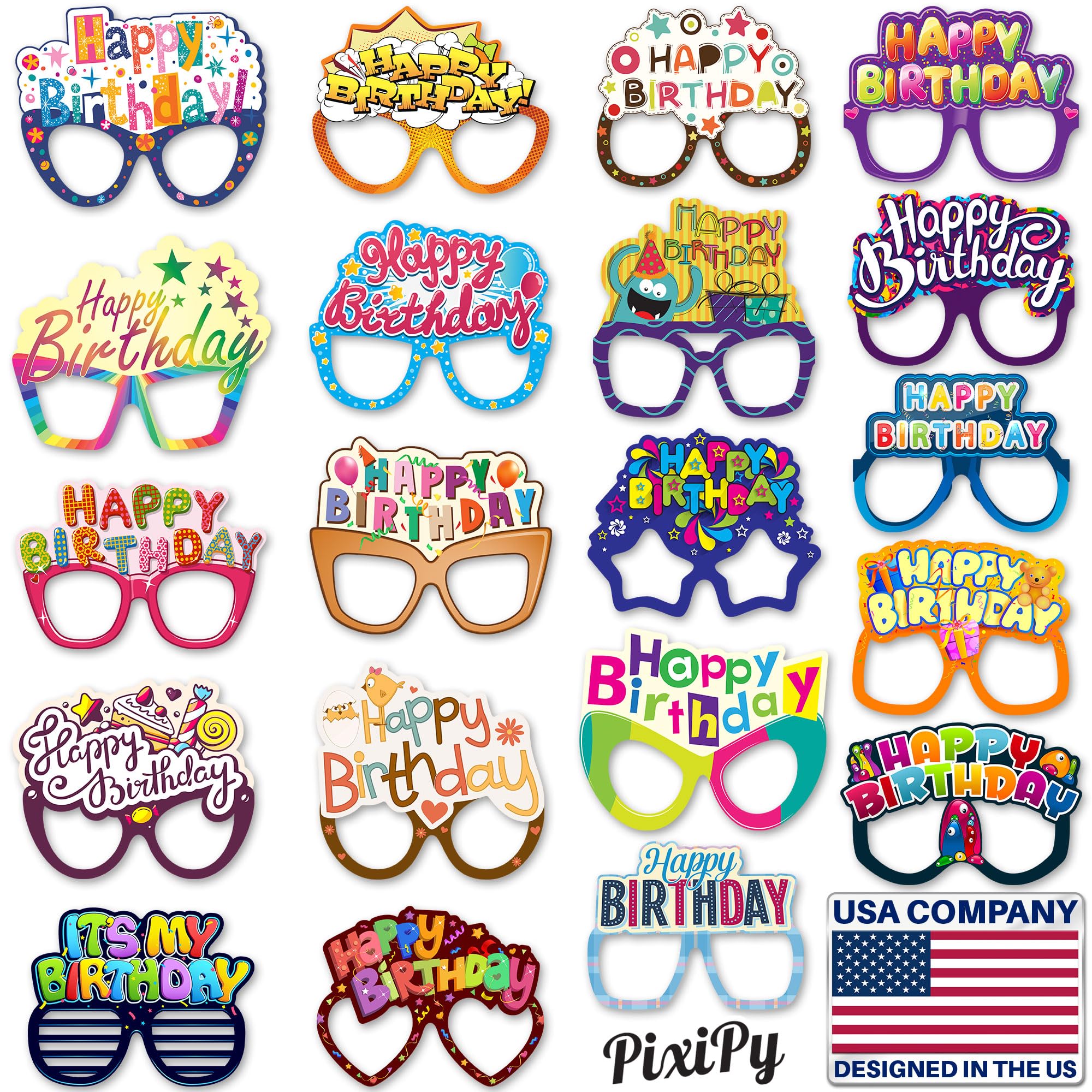'Happy Birthday' fotobudka rekwizyty okulary - 20-pak zabawne okulary na przyjęcie urodzinowe do zdjęć