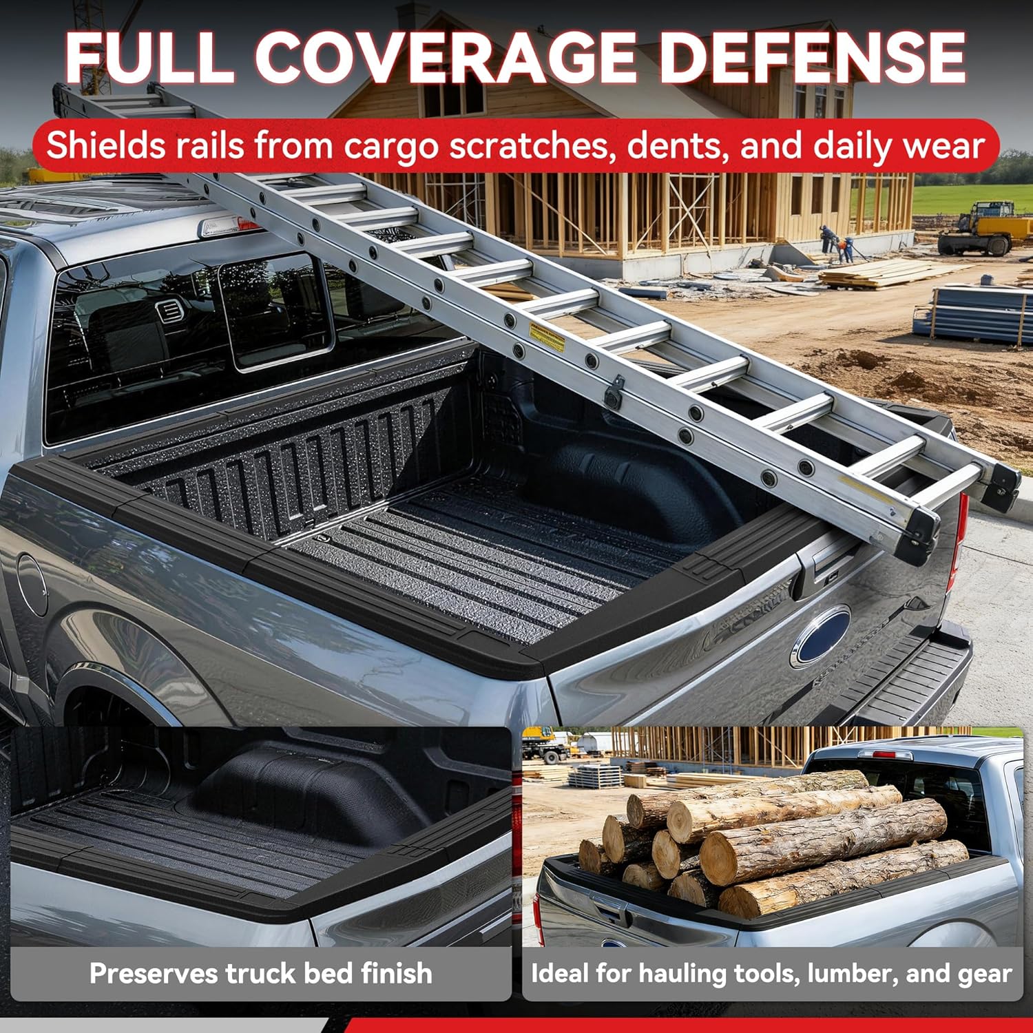 5.5FT Truck Bed Rail Caps Fit for 2015-2024,2025 Ford F150,TPE Bed Side Rail Protector & Tailgate Molding Cover, Automotive Exterior Accessories
