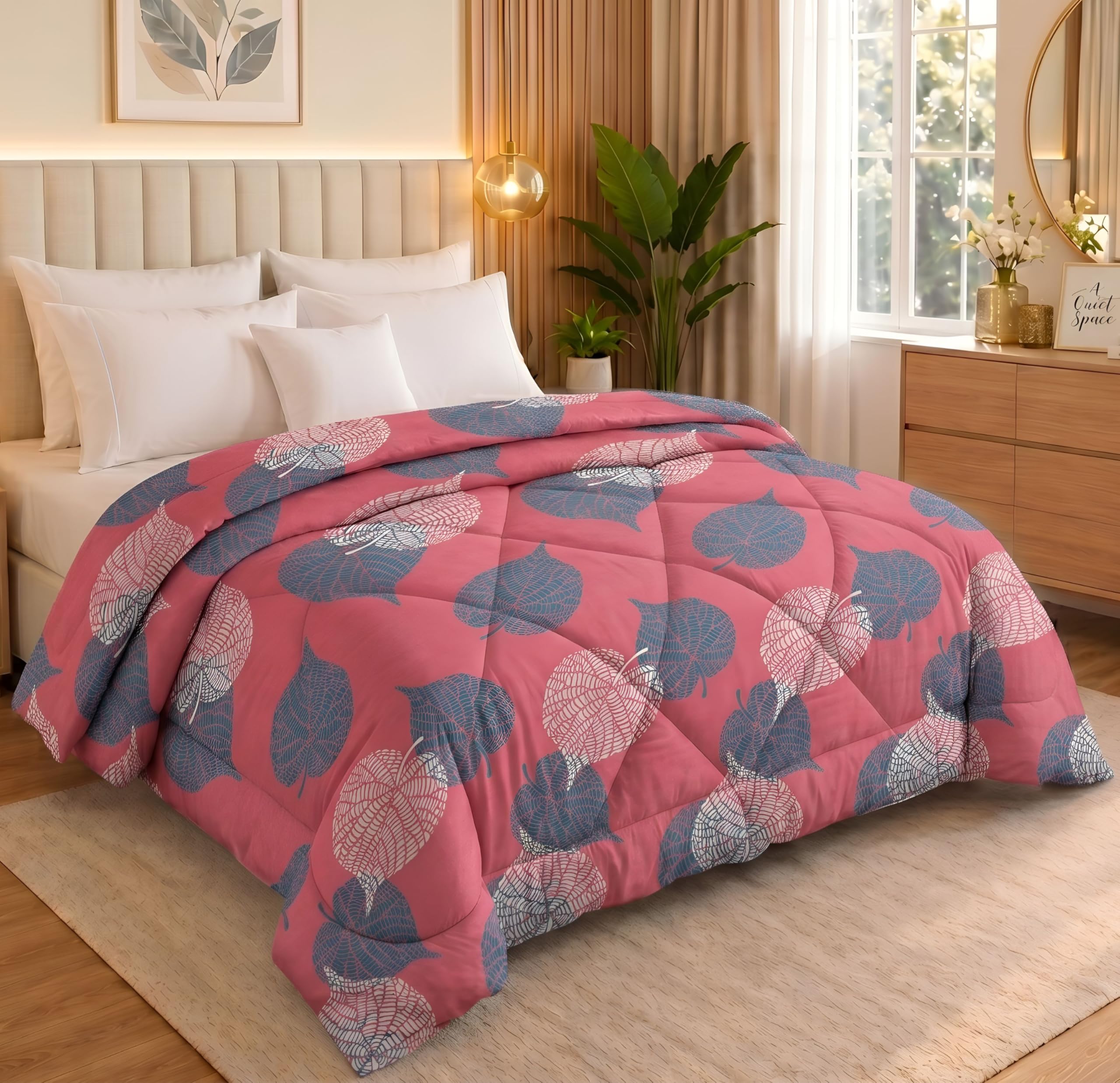 VAS COLLECTIONS 220 GSM Microfiber Reversible AC Comforter/Blanket for Winter/Quilt/Duvets for Double Bed Size(230X250 cm, Pink & Green)