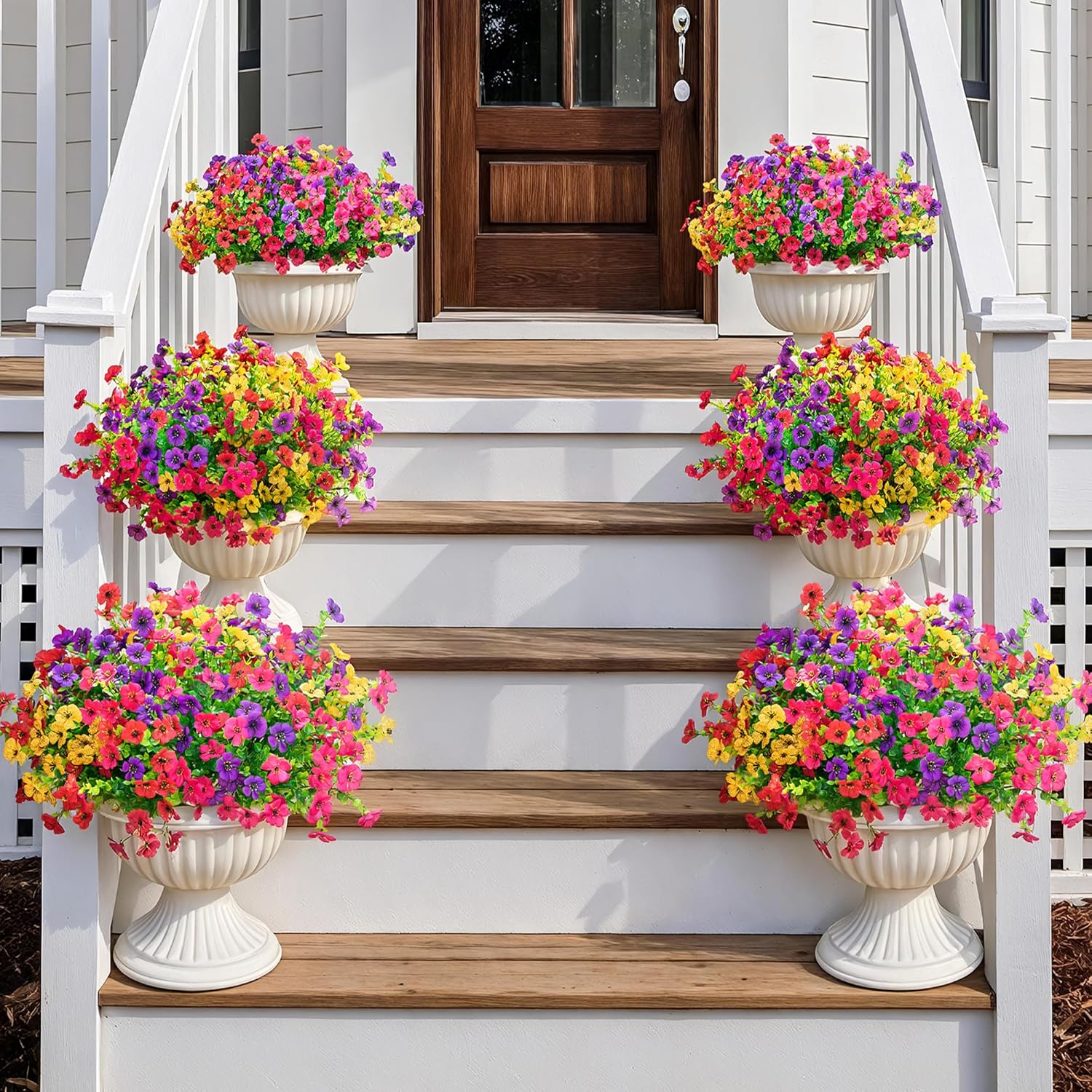 Artificial Fake Flowers Plants for Outdoors Spring Summer Decor,16 Bundles Faux Flowers Plant Silk Daisy UV Resistant for Outside Planters Front Porch Patio Yard Garden Home(Red,Purple,Yellow,Fuchsia) - Image 9