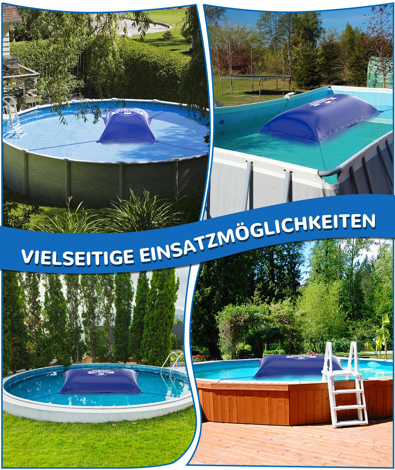 EPN Poolkissen für Aufstellpools, 120x120 cm, 0,5 mm Starkes kältebeständiges PVC Luftkissen für Poolabdeckungen mit Befestigungsseil, Winter Poolkissen zur Poolüberwinterung und EIS-Druckentlastung,