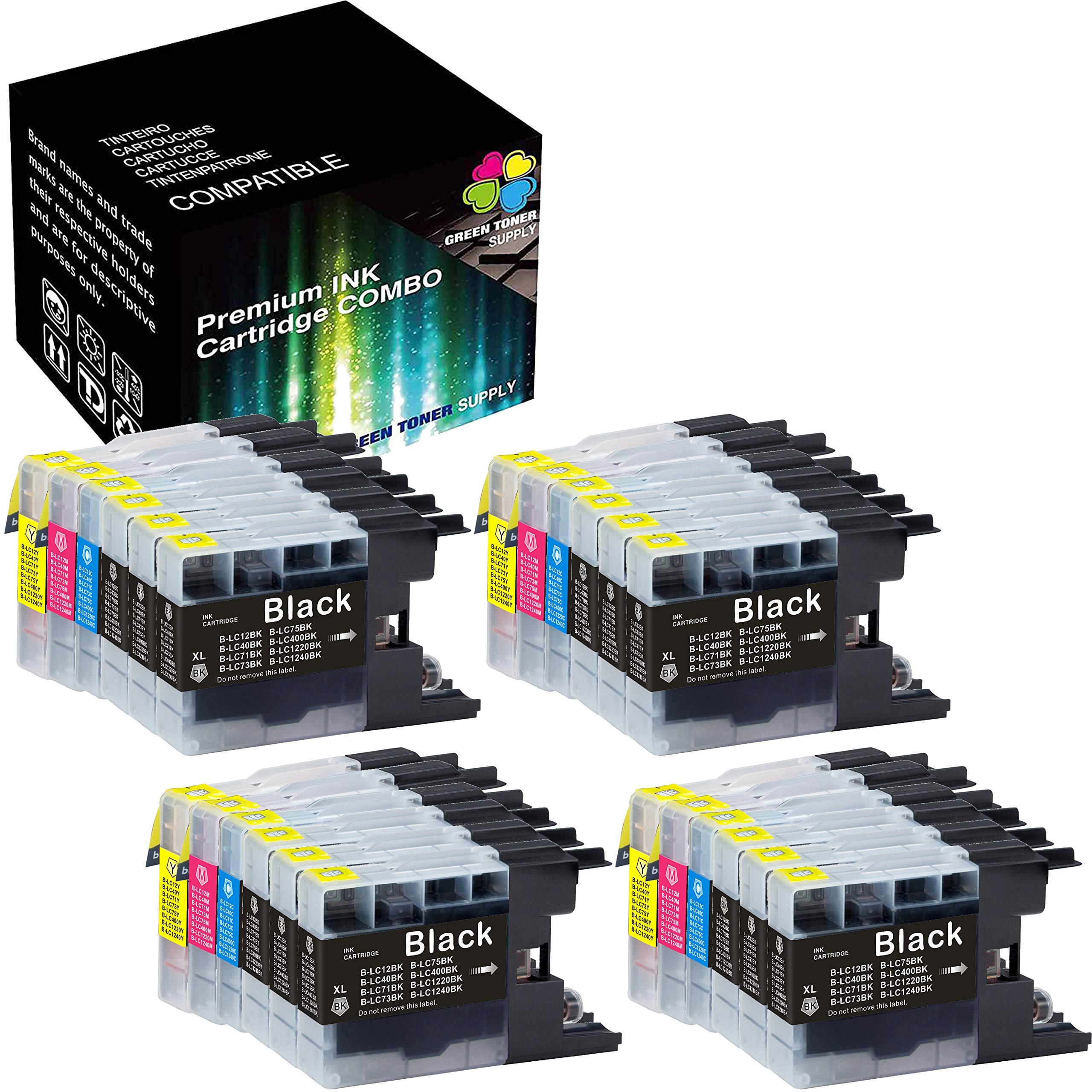 Green Toner SupplyCompatible LC-75 XL (12xB+4xCYM) LC75 Ink Cartridges High Yiled, for MFC-J425W MFC-J625DW MFC-J825DW MFC-J6910DW Printer