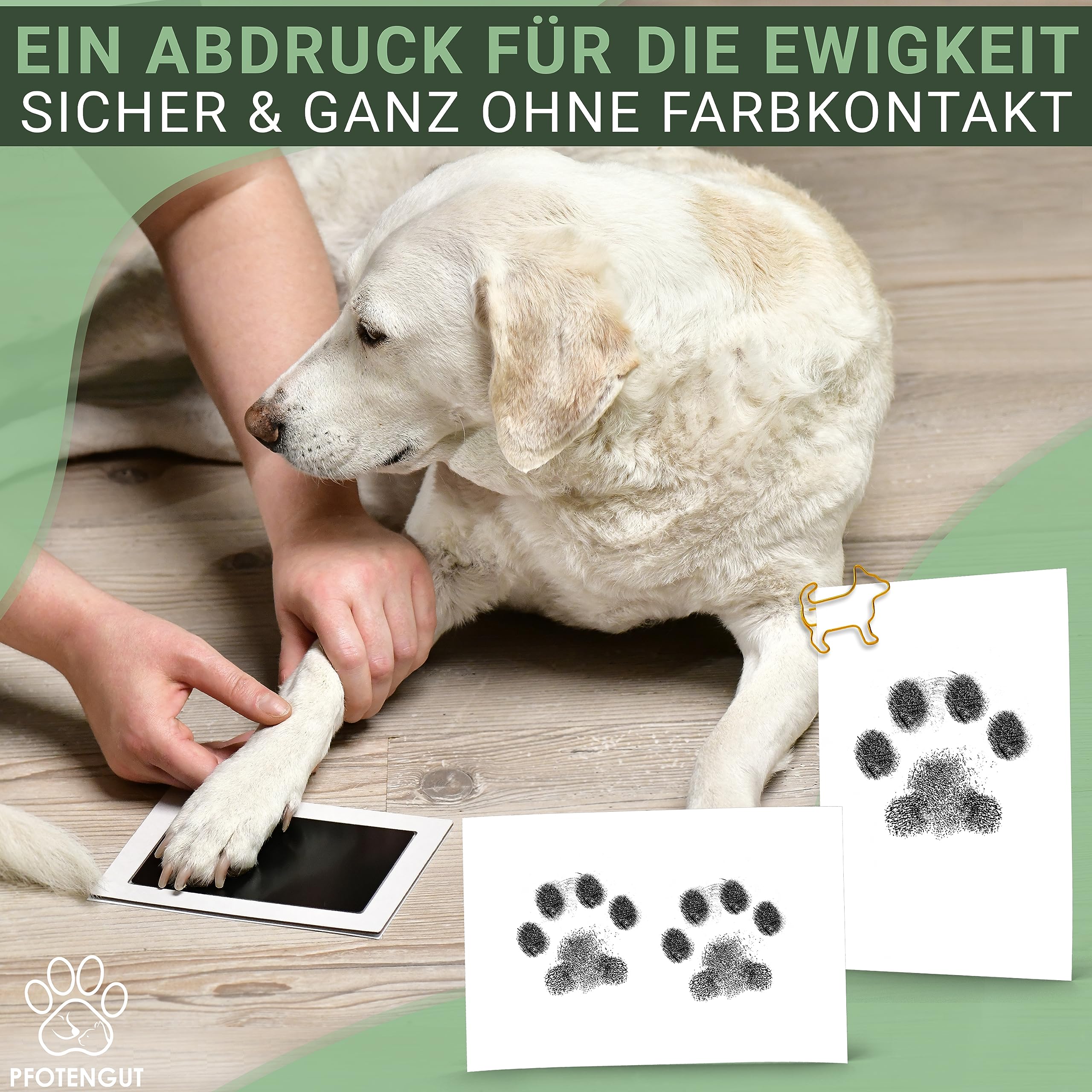 XXL Pfotenabdruck Set inkl. 3 Stempelkissen und 6 Druckkarten - Hochwertiges Pfotenabdruck Set für Hund & Katze - Hundepfoten Abdruck als Geschenk und Erinnerung