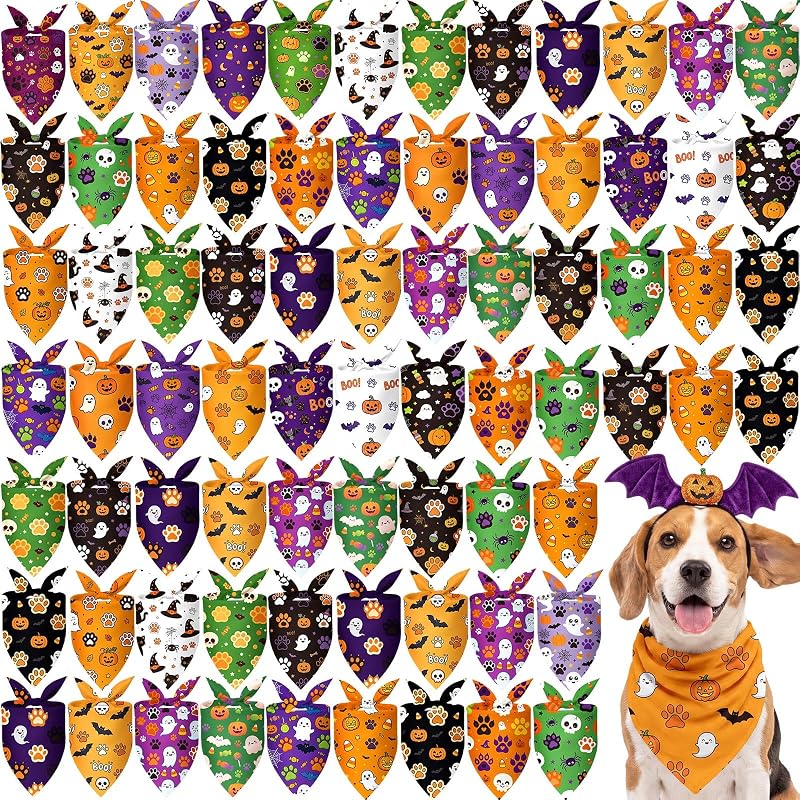 Bandana para Cães com Estampas de Halloween em Poliéster Abbylike 50 x 30 x 30 cm, Pacote com 100