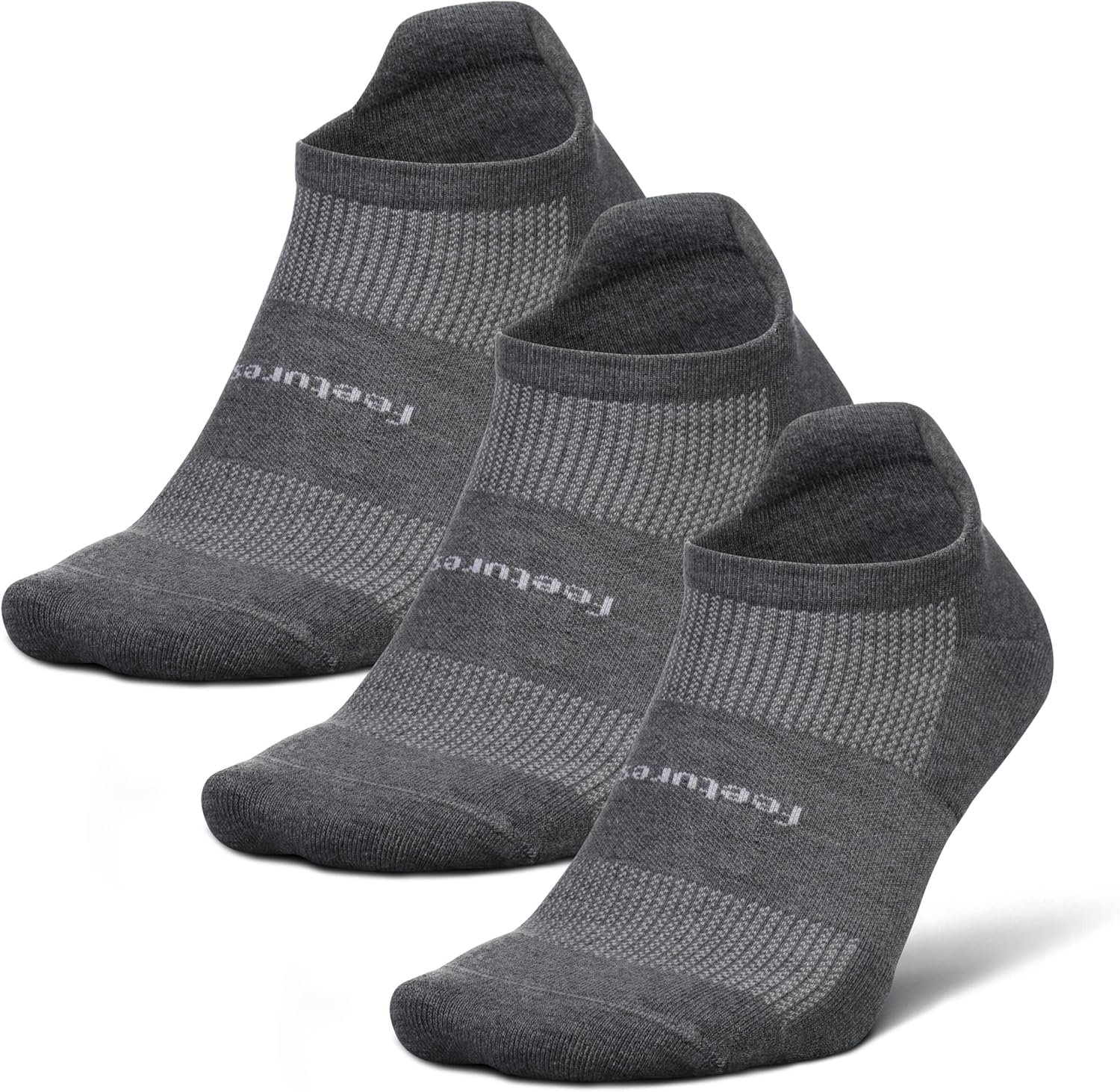 Feetures High Performance Max Cushion Ankle Sock — Tab Socks for Women & Men with Heel Tab (Large, Heather Grey, 3 Pairs)