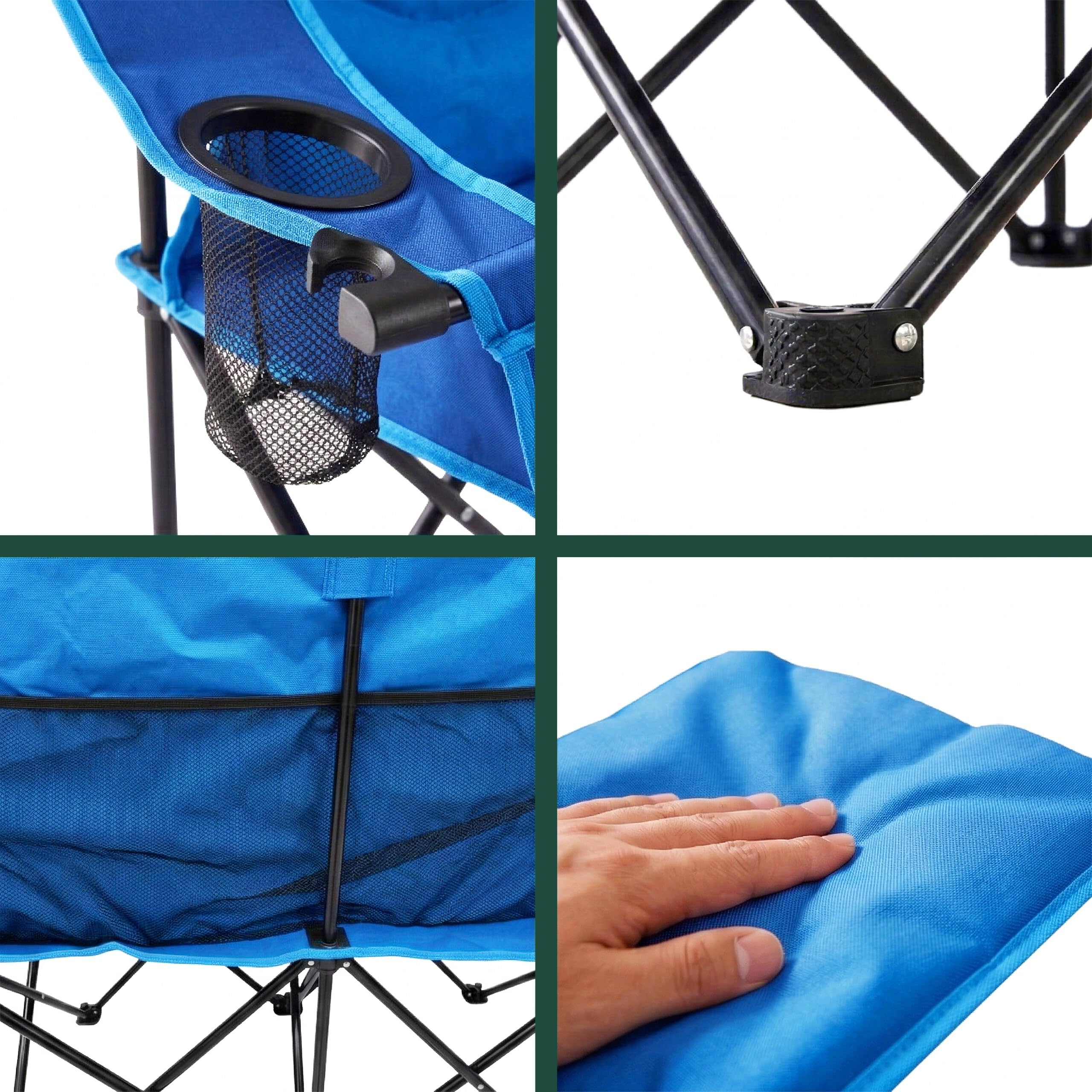 Relaxdays Silla Plegable Doble para Camping, Bolsa de Transporte, portavasos, 272 kg, poliéster y Metal, Azul