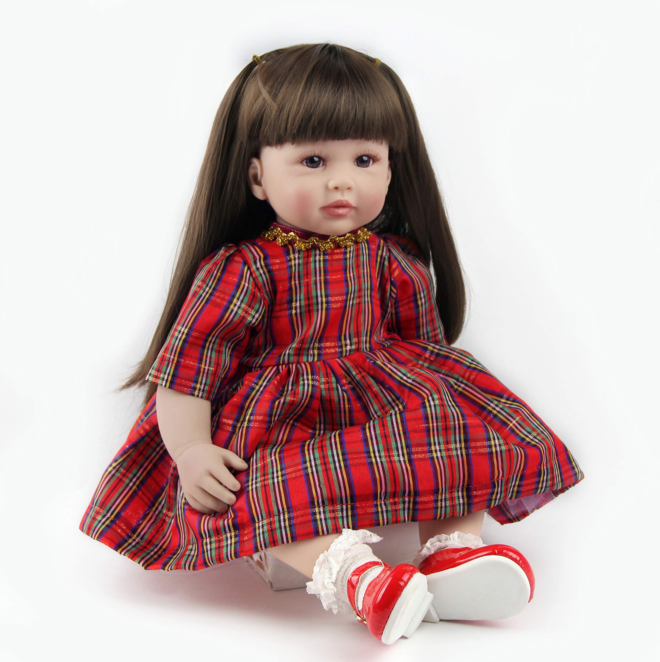 ZIYIUI Reborn Kleinkind-Puppen 60 cm weiches Silikon-Vinyl realistische Reborn Puppen Mädchen mit langem Haar echte Babypuppen, die echt aussehen Neugeborene