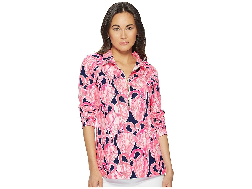 

Lilly Pulitzer UPF 50+ Skipper Printed Popover (High Tide Navy Via Amor) Women's Long Sleeve Pullover, Pink
