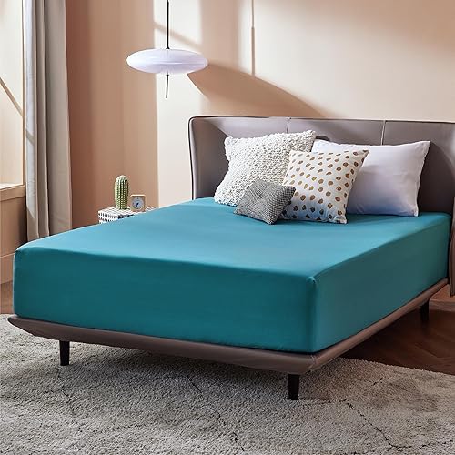Bedsure Twin Fitted Sheet Only - Bed Sheets Extra Deep Pocket 16 inch, Ultra Soft Bottom Sheet for Twin Size Bed, Teal, 39" x 75"