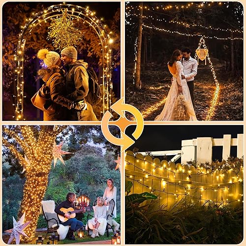 Miniatura 6 de Paquete de 2 luces solares de Navidad para exteriores, 80 pies, 240 luces LED solares para exteriores, impermeables, 8 modos de luz parpadeante para