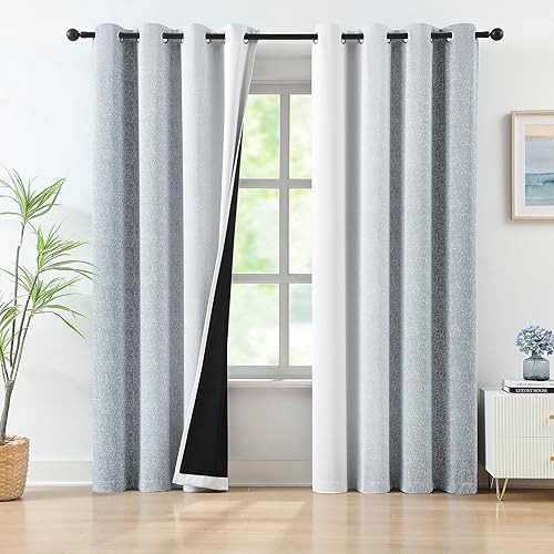 Miniatura 12 de Cortinas Completamente Opacas Azul Degradado de 63 pulgadas de Largo para Sala de Estar y Dormitorio, Cortinas con Aislamiento Térmico para Navidad