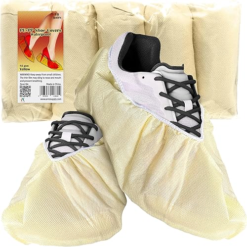AMZ Medical Supply Fundas desechables antideslizantes para zapatos, 18 pulgadas, paquete de 20 (10 pares), fundas amarillas impermeables para botas