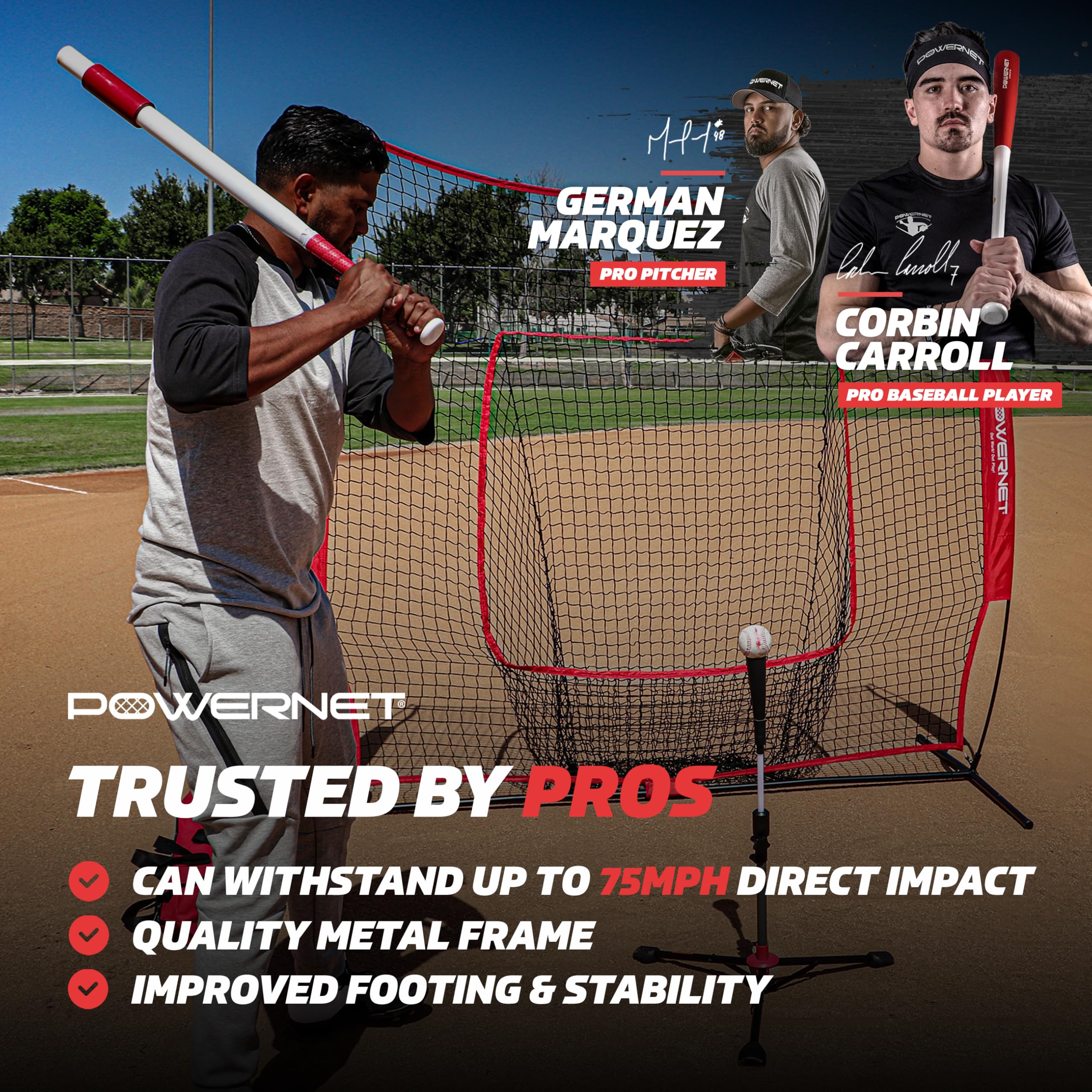 PowerNet Corbin Carroll Coaches Bundle Ball Caddy + Tee + 2 Pack Heavy Weighted Training Balls for Baseball Softball, Focus on Hitting Drills, Improve Contact Rate Power and Follow Through