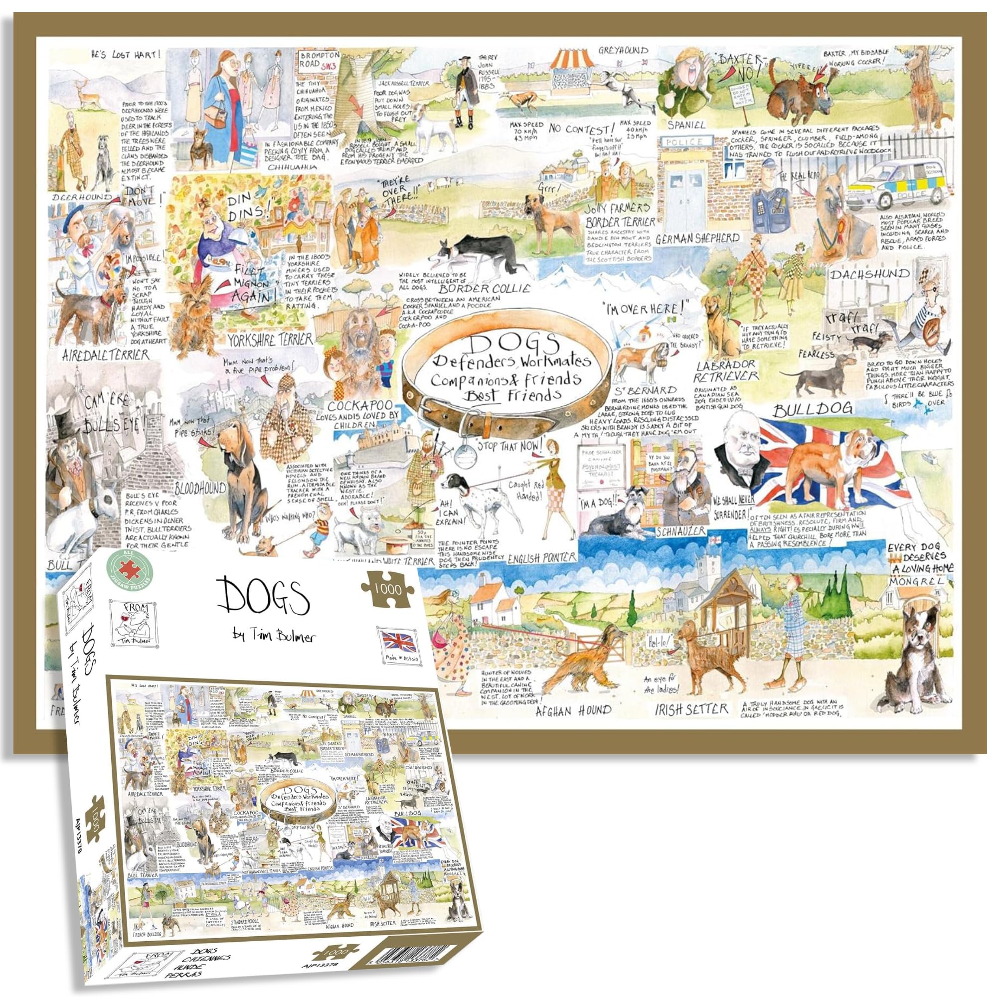 Tim Bulmer “Dogs” 1000-Piece Jigsaw Puzzle – Fun & Educational Canine-Themed Puzzle for Dog Lovers – Witty & Humorous Artwork with Fascinating Dog Facts
