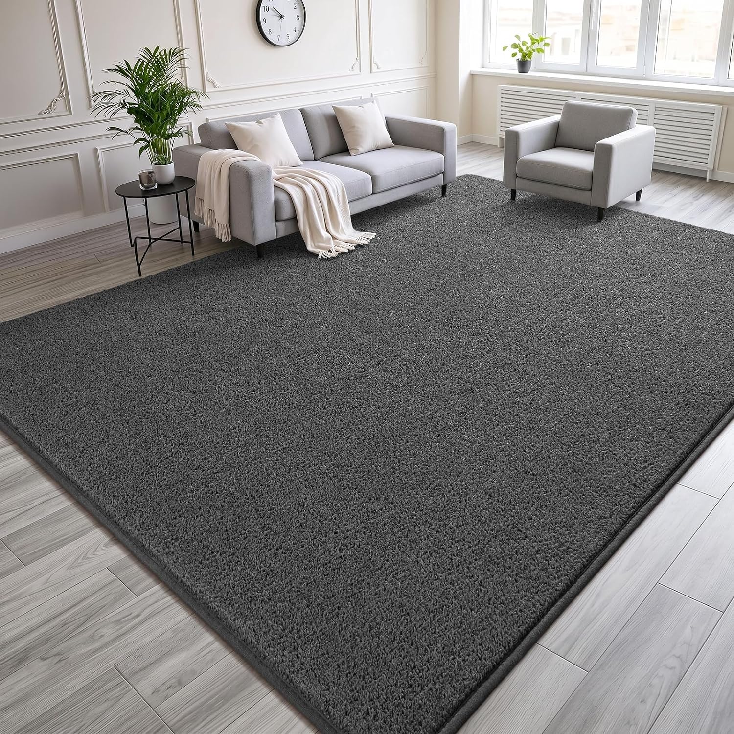 6x9 Dark Gray Rugs for Bedroom Living Room, Soft Fluffy Washable Low Pile Solid Color Rug, Non-Slip Throw Carpets for Kids Boys Girls Dorms Nursery Classroom Home Decor