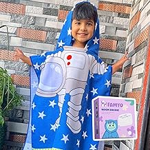 Famyo Kids Astronaut Hooded Poncho Towel for Gifting | Birthday Gift for 1-7 yrs | Cozy Baby Towels for Bath, Beach & Pool | Perfect Birthday Party, School Party, Return Gift (Blue Astro)