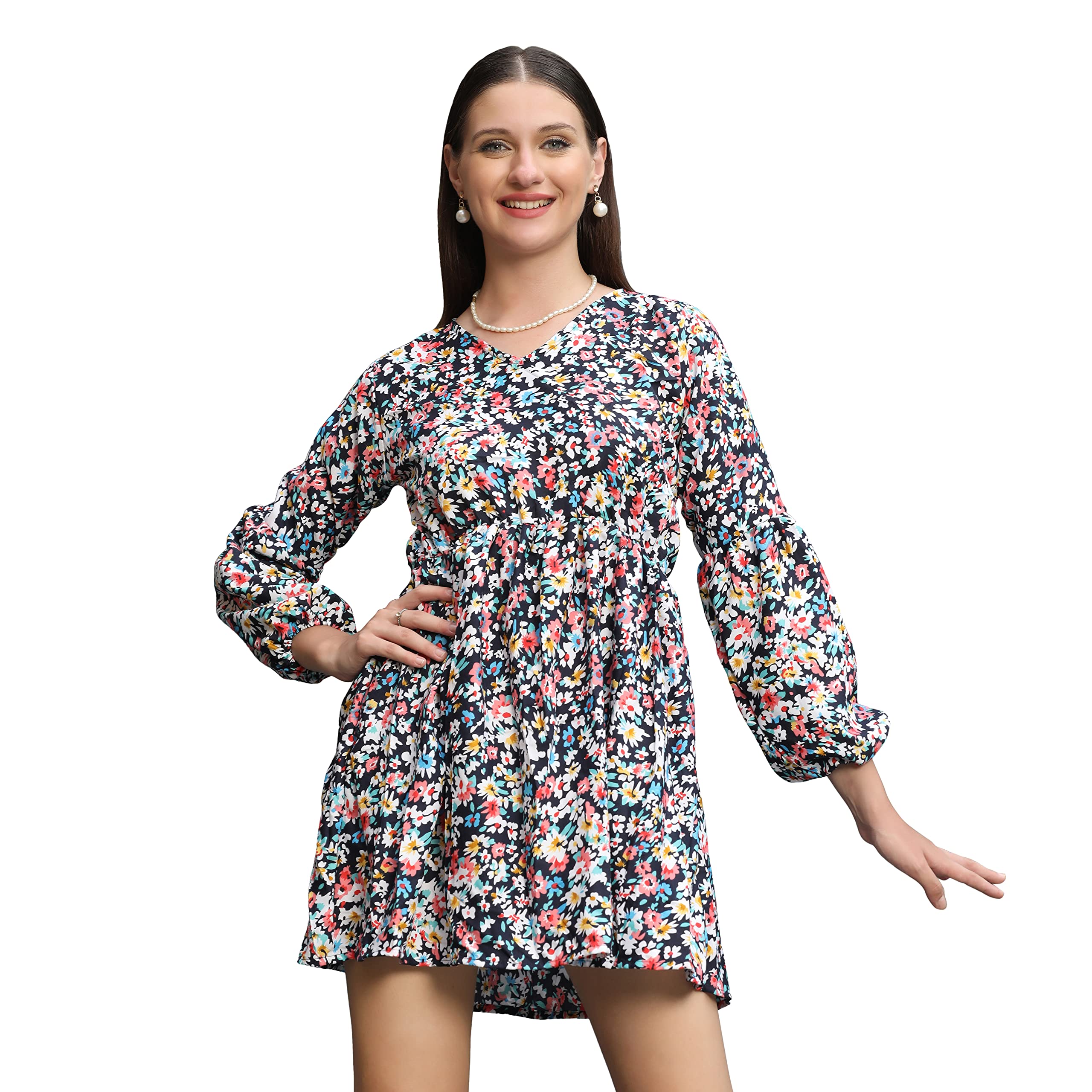 Leriya Fashion Women's Rayon Full Sleeve A-Line Knee-Length Western Dresses For Women Or Girls (Large, Black)