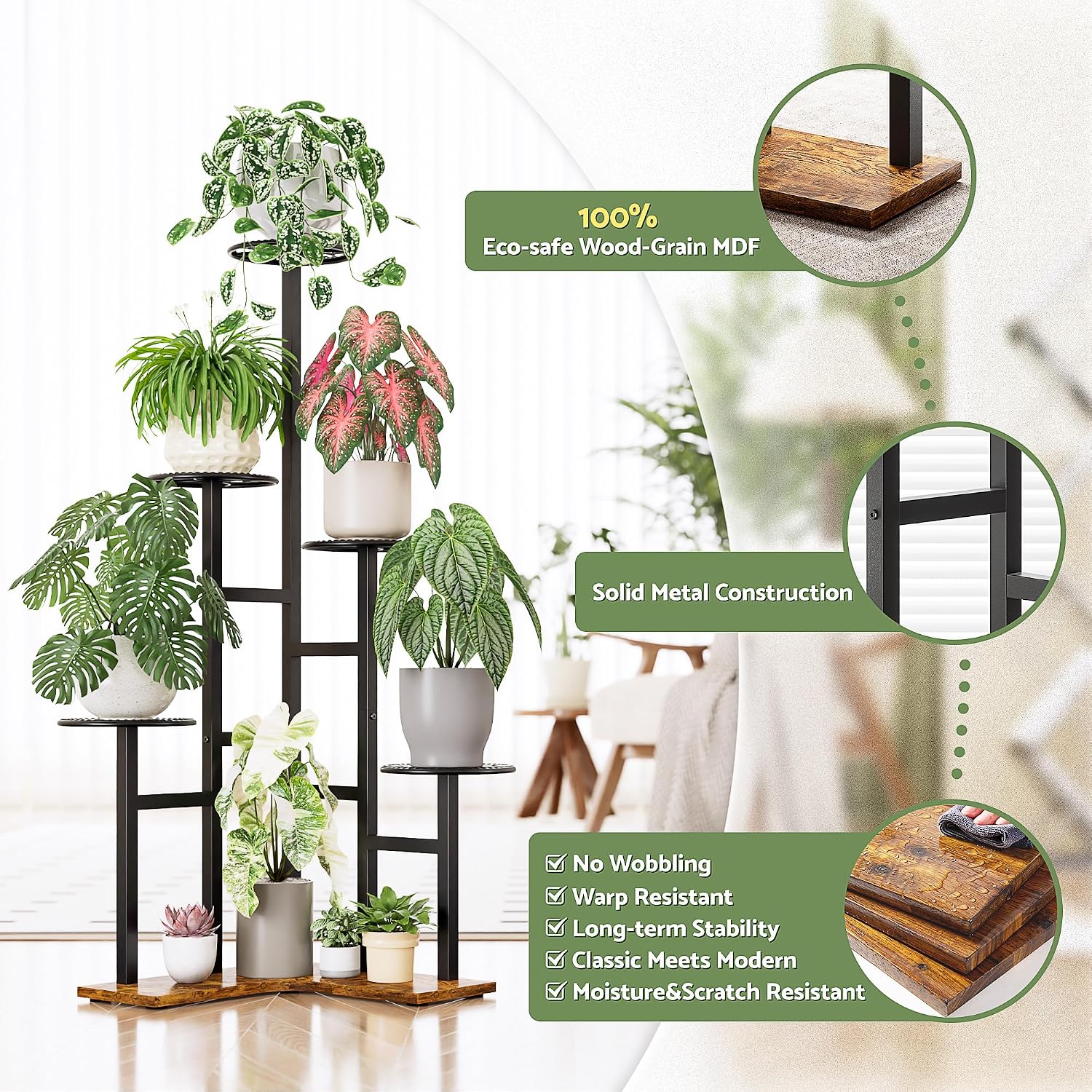 6 Tier Tall Plant Stand Outdoor for Multiple Plants Corner Display Rack image 3