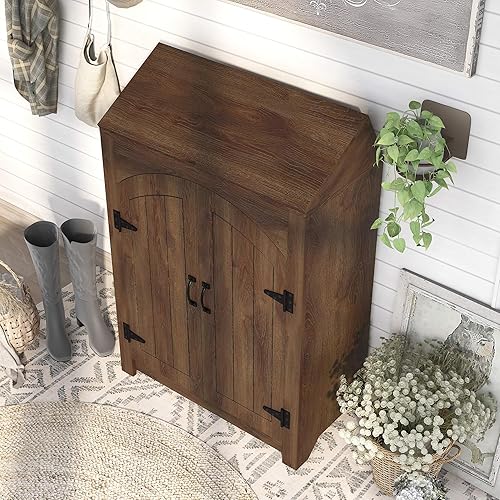 Miniatura 5 de 247 Shop at Home Amos - Armario de almacenamiento de madera de transición de 2 puertas de 32 pulgadas con estante superior abatible para entrada,