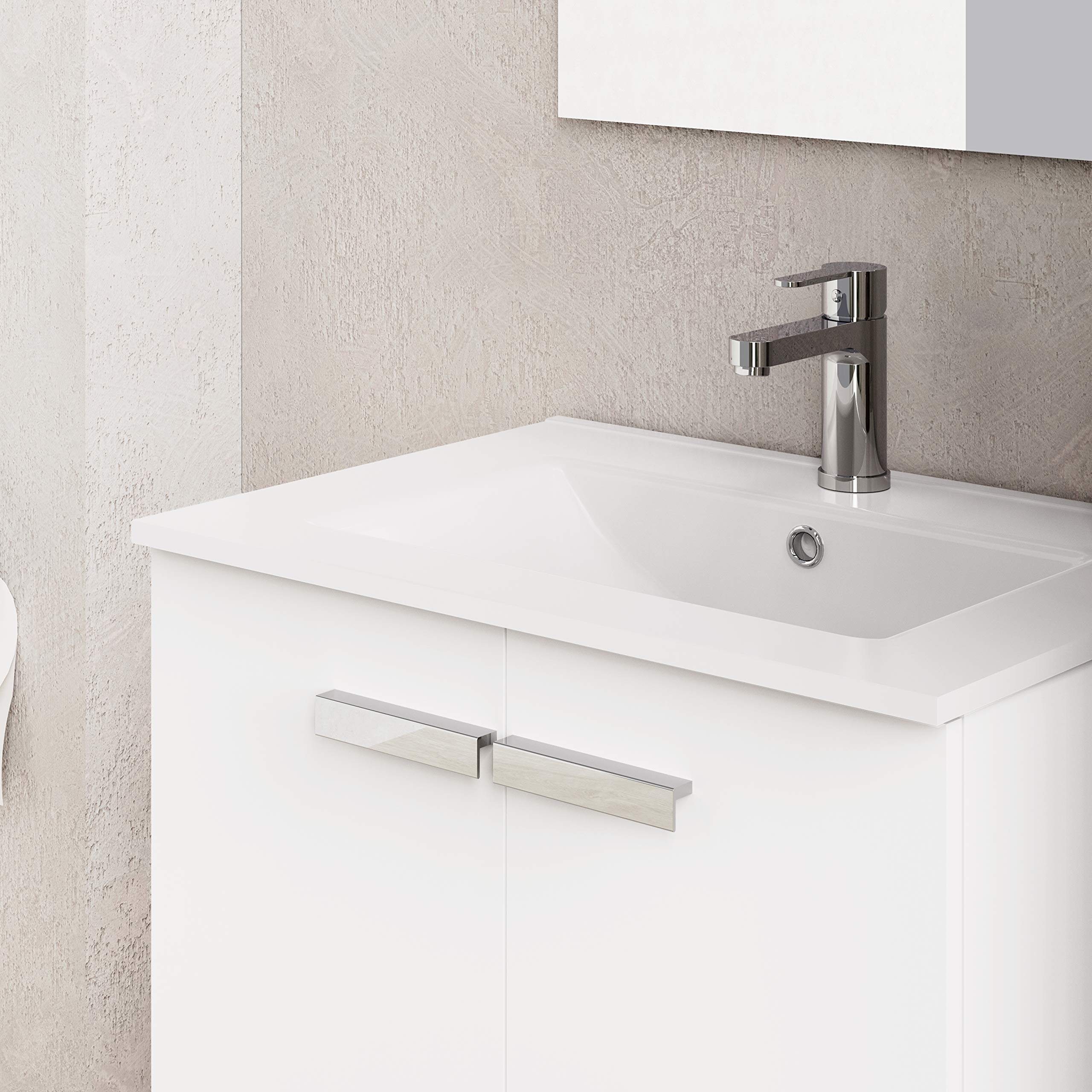 Baikal Neo, Melammina 16 mm Ceramica Specchio Mobili da Bagno con lavabo, Bianco, 60 cm