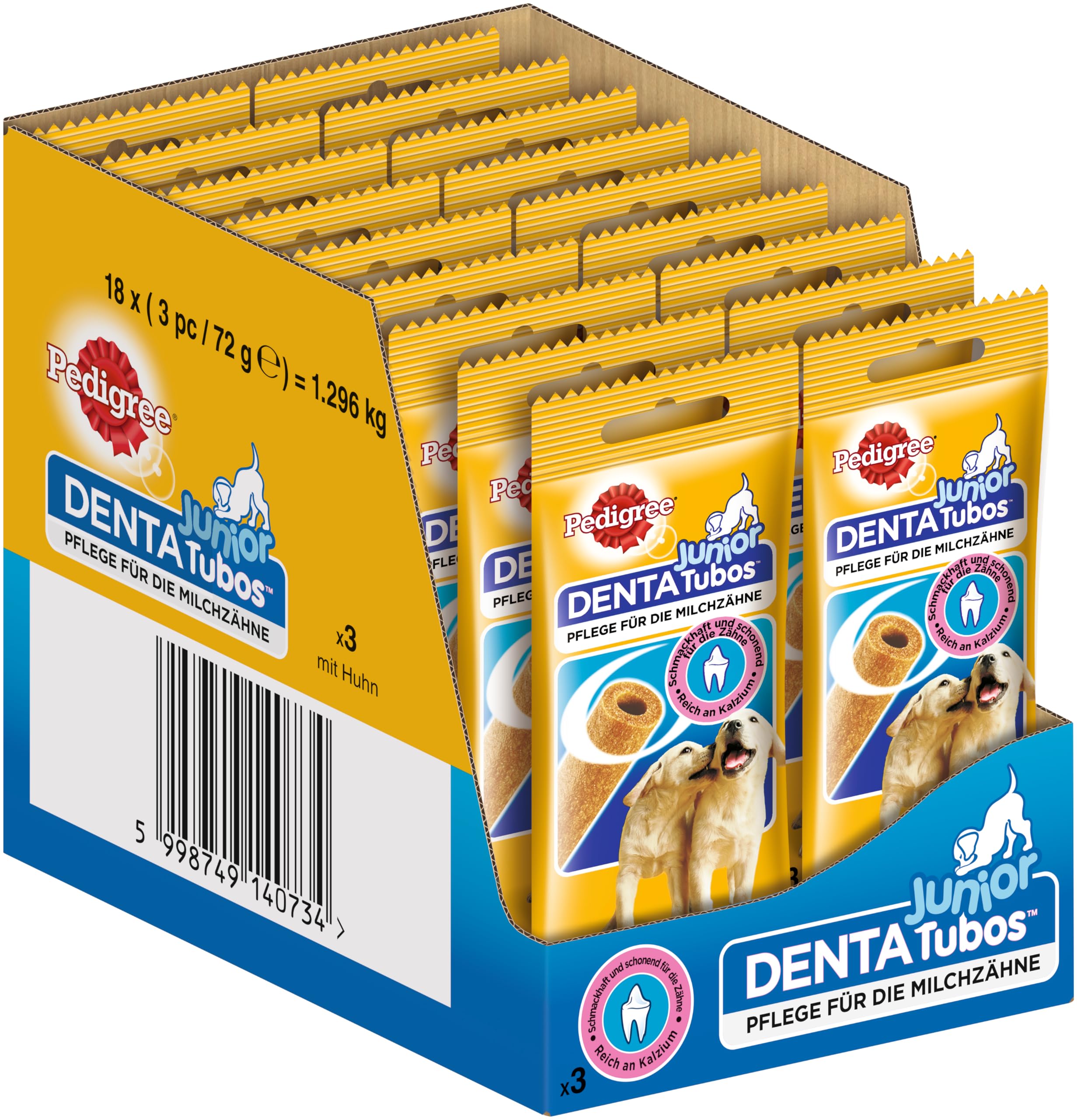 Pedigree Junior Hundesnack Dentatubos für die Milchzähne, reich an Kalzium, 54 Stück (18 x 3 Stück)