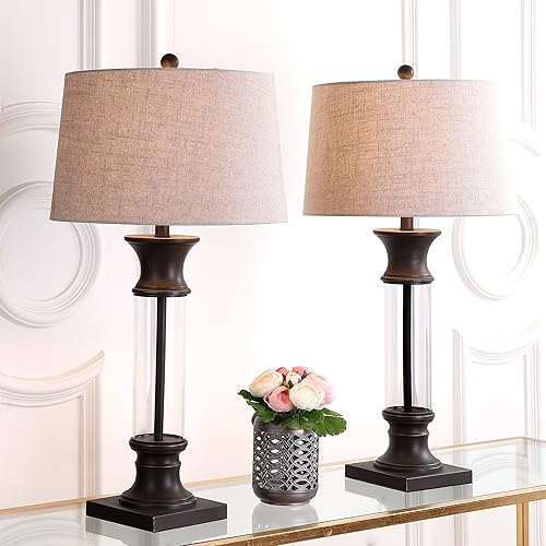 Miniatura 5 de JONATHAN Y JYL4000A-SET2 - Juego de 2 lámparas de mesa Hunter de 32 pulgadas de metalcristal, lámpara de mesa LED rústica, mesita de noche, para