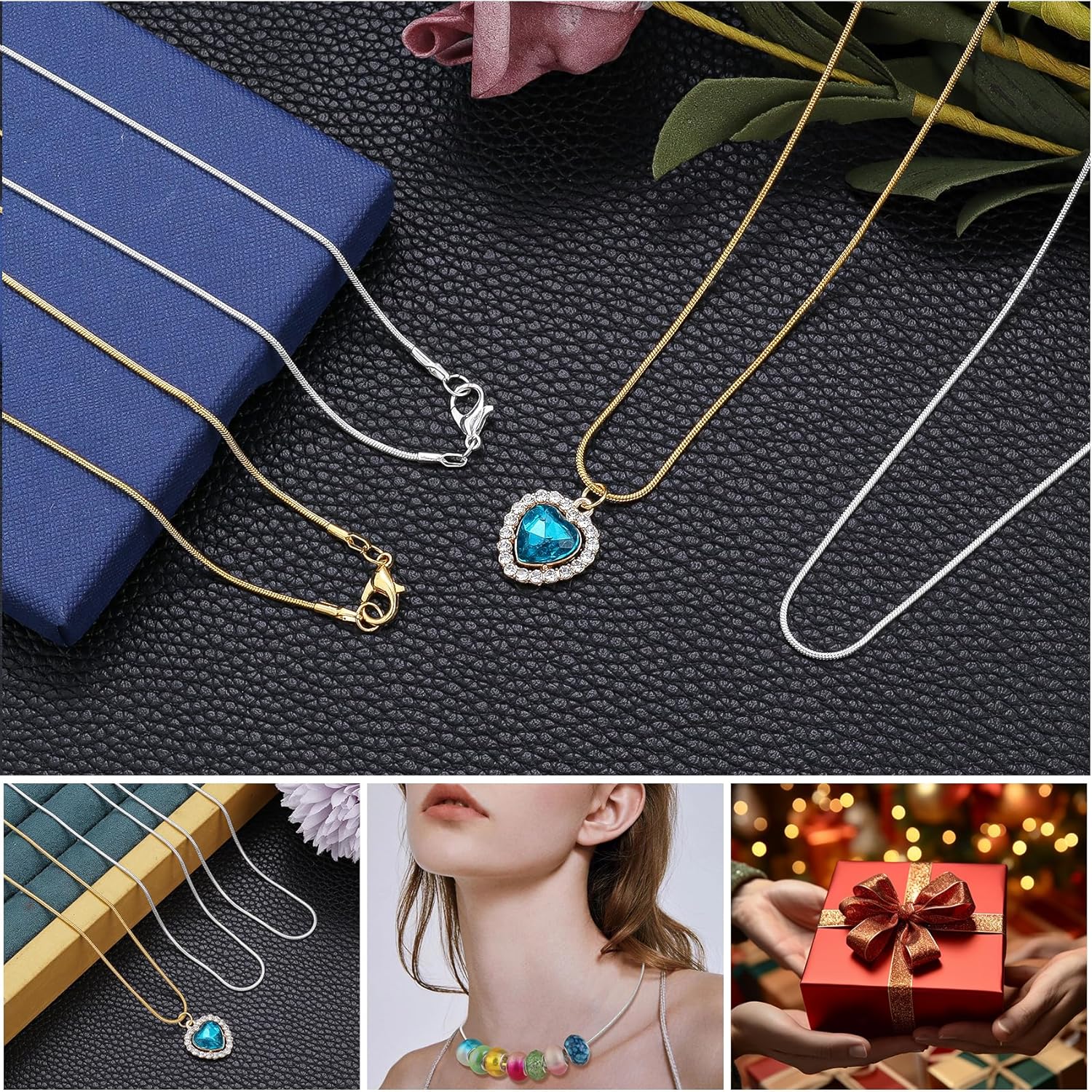 Topacket 24 Pack Necklace Chains Bulk,Gold and Silver Snake Necklace Chains for Jewelry Making 18 Inches - Image 3