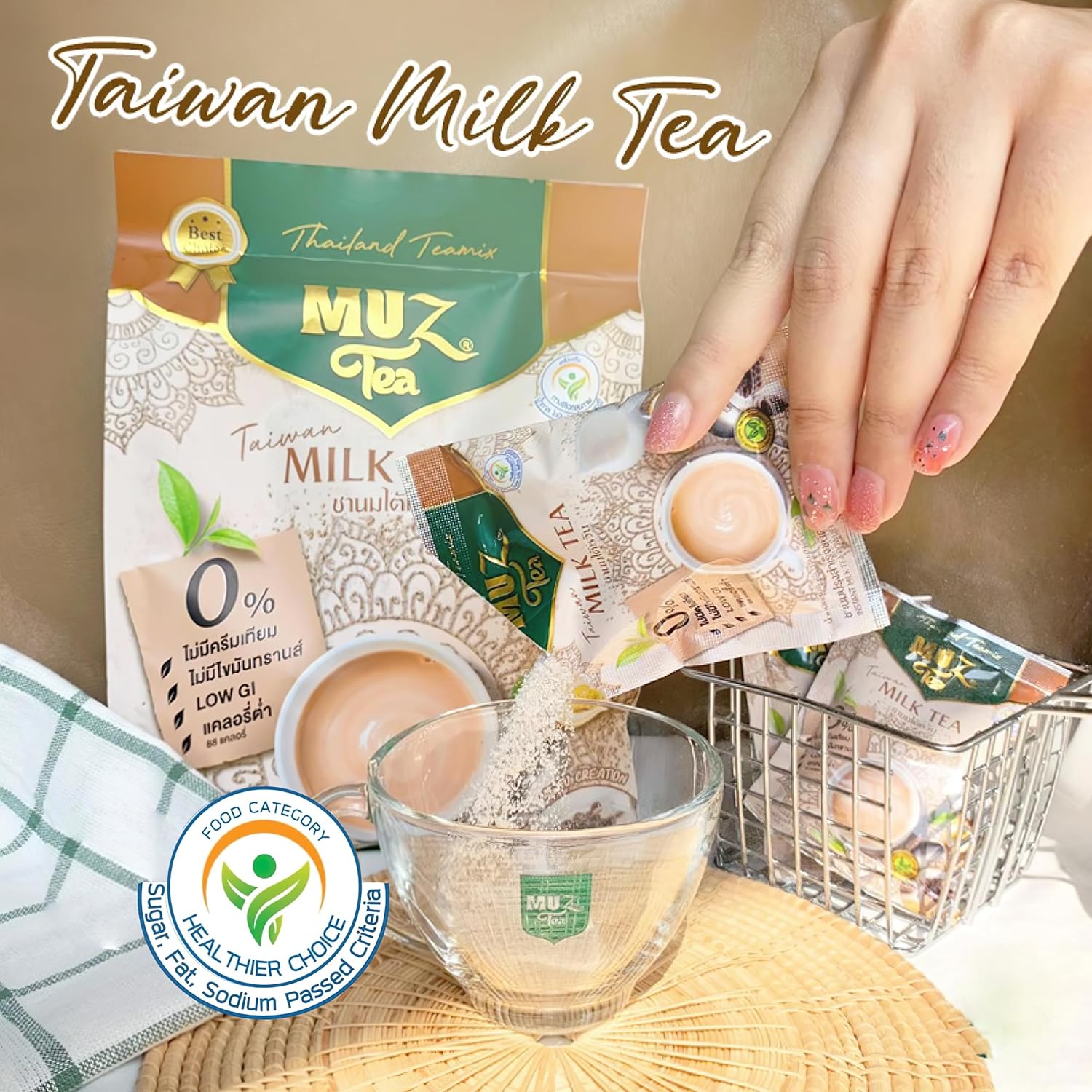 MuzTea Instant Taiwan Milk Tea Powder Mix 3 in 1 With Black Tea, Coconut Flower Sugar, Creamer From Selected Low Fat Milk Powder 15 Sachets (Taiwan Milk Tea)